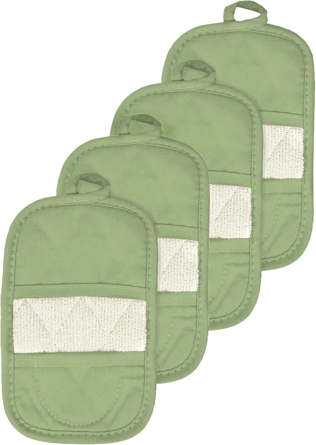 Ritz Premium Pot Holders & Heating Pads (4-Pack), 8.5" x 5.5", Heat Resistant, 100% Cotton Terry-Looped Pocket, for Kitchen and Barbeque, Cactus Green