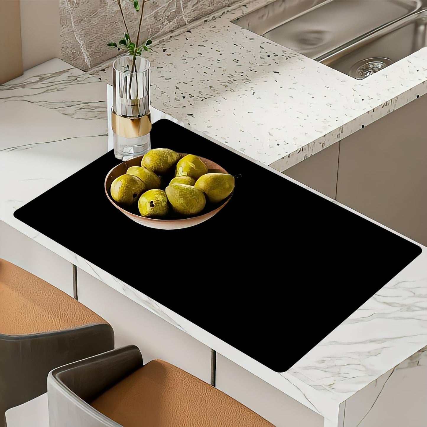 2MM Super Thick Large Silicone Mat, 23.6"x31.5", Non-Slip Heat Resistant, Thicken Kitchen Counter Mats, Waterproof Countertop Protector for Craft (Black)