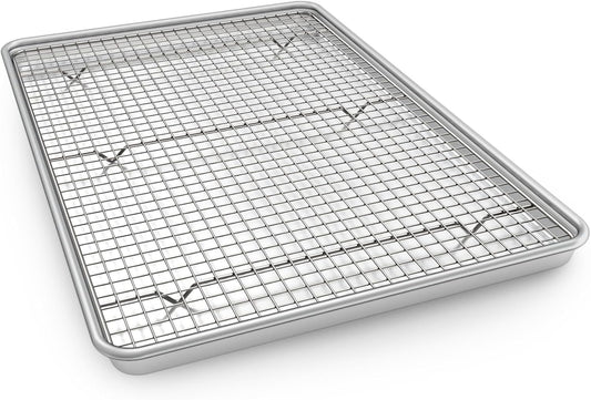 24 Inch Baking Sheet Pans with Rack Set, Natural Aluminum Cookie Sheet, Extra Large Commercial Quality Baking Sheet Pan Set, Warp Resistant Nonstick Thick Cookie Tray Pans for Baking, Roasting