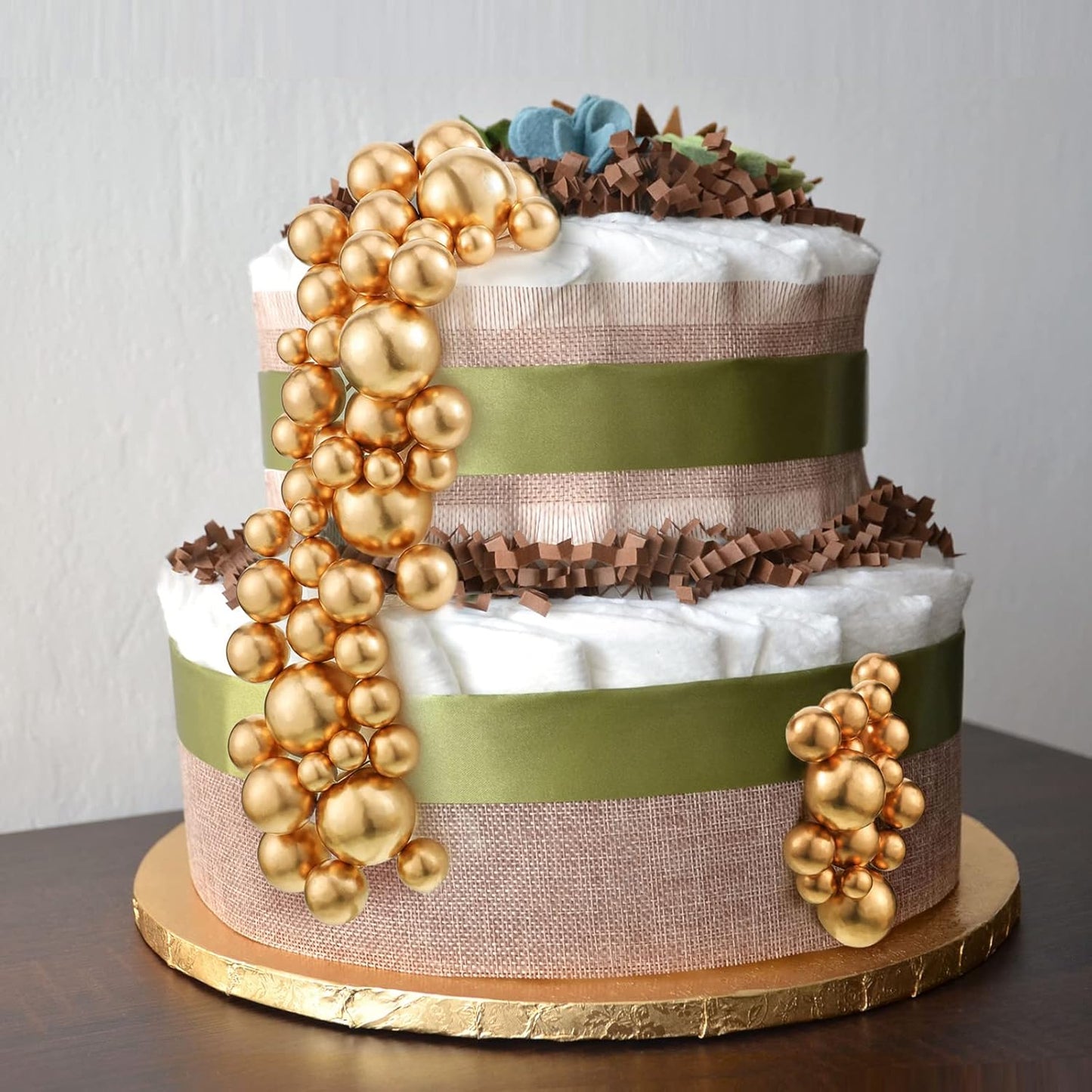 108 Pcs Balls Cake Topper DIY Cupcake Insert Foam Balloons for Cake Baking Wedding Anniversary Birthday Decoration(Gold,Multi Sizes)