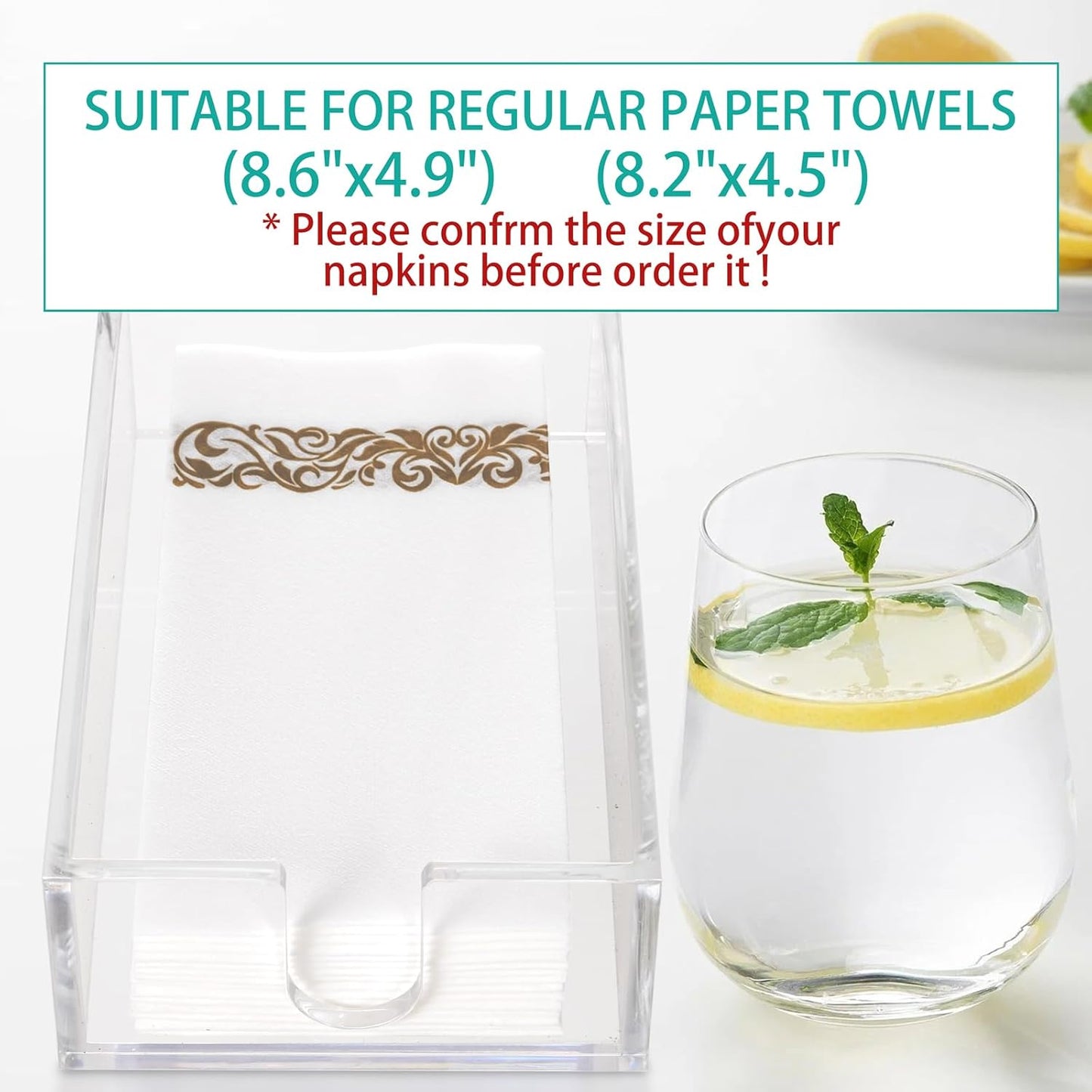 Rubtlamp 1Pcs Clear Napkin Holder Bathroom - 0.27Inch Thickness Bathroom Acrylic Guest Towel Holder - Acrylic Hand Towel Tray for Kitchen, Parties, Weddings, Party, Hotel (Clear, 9”X5.5”X2.5”)