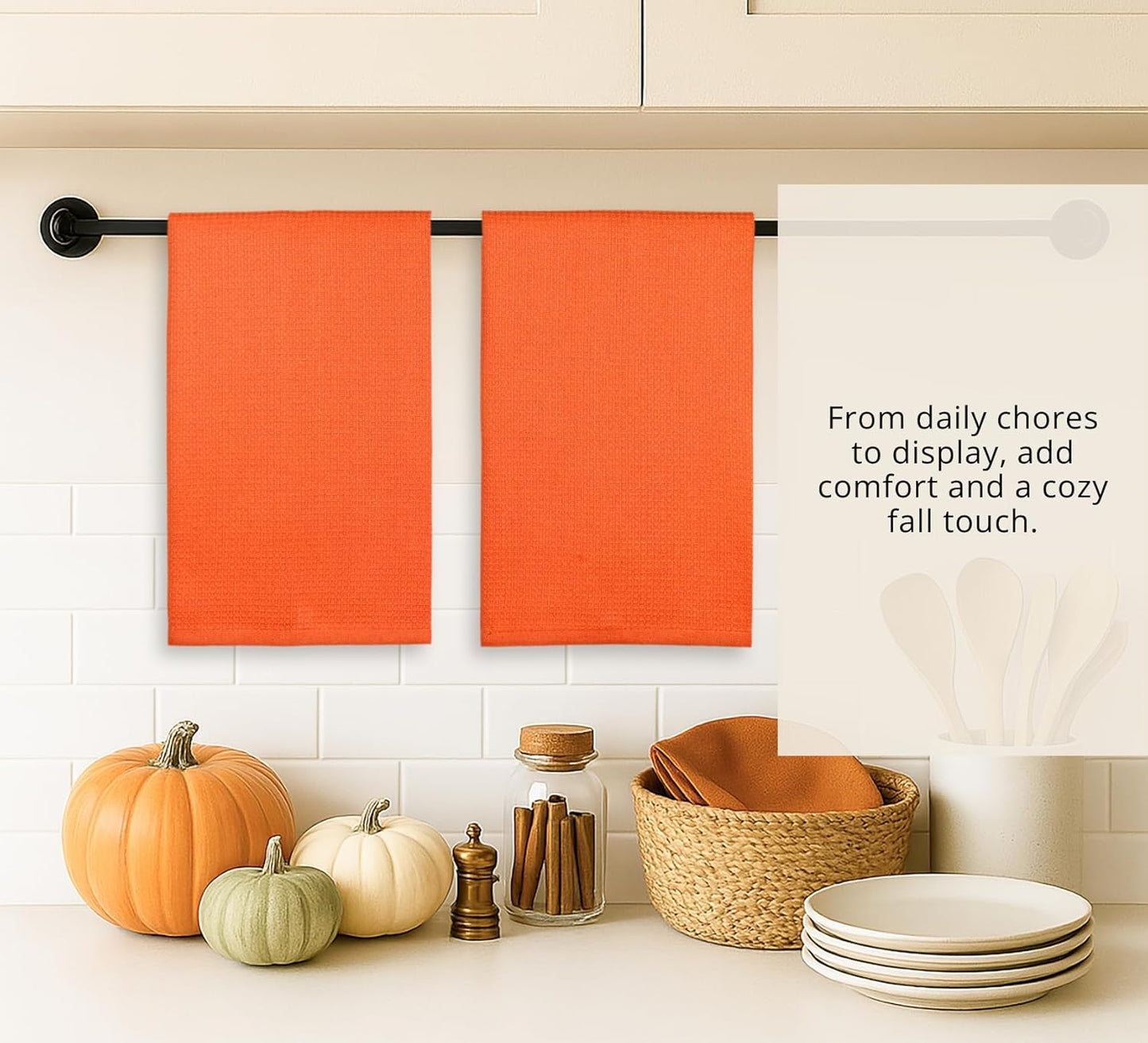 PurpleEssences Waffle Weave Kitchen Solid Dish Cloths 100% Cotton, Ultra Soft Absorbent Quick Drying Dish Towels (Orange, 15 x 25-4 Pack)