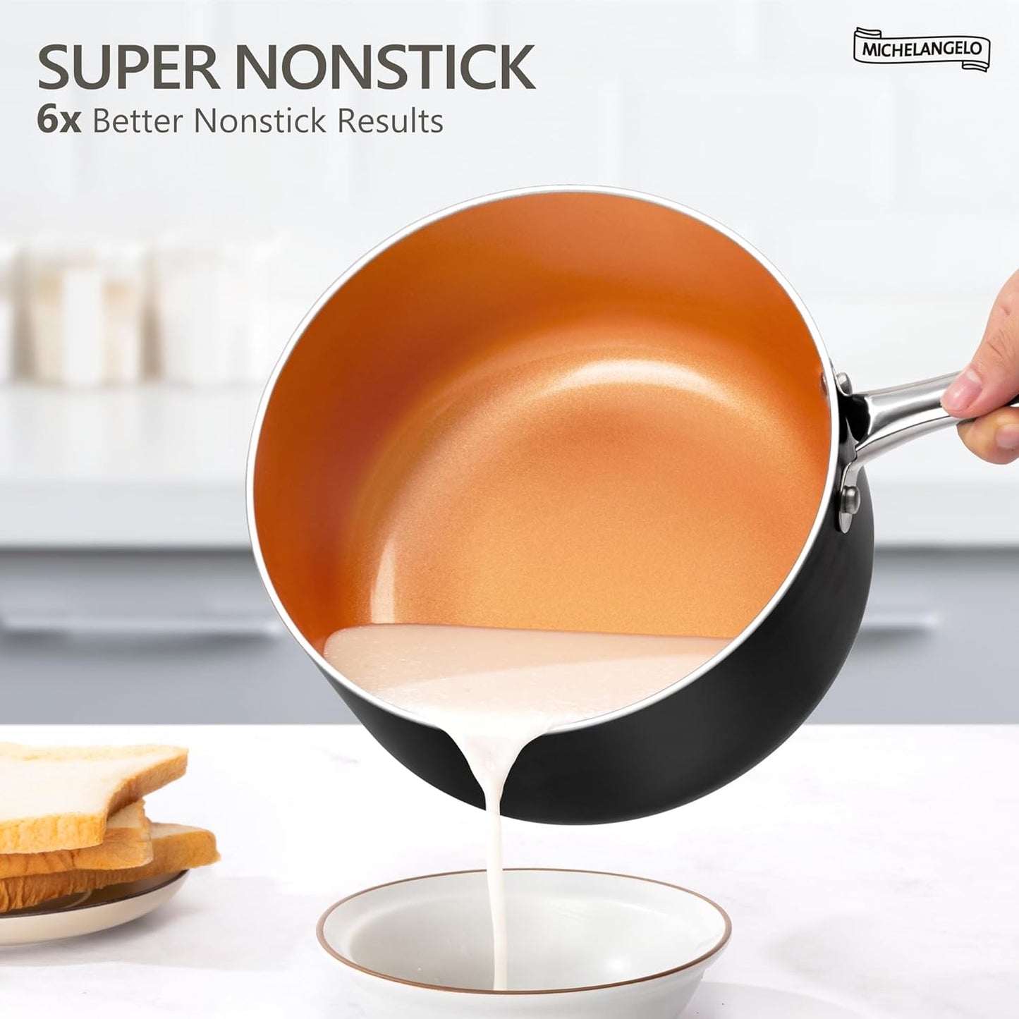 MICHELANGELO 1 Quart Saucepan with Lid, Ultra Nonstick Ceramic Sauce Pan with Lid, Small Pot with Lid, 1 Quart Saucepan Nonstick, Small Sauce Pot, Copper