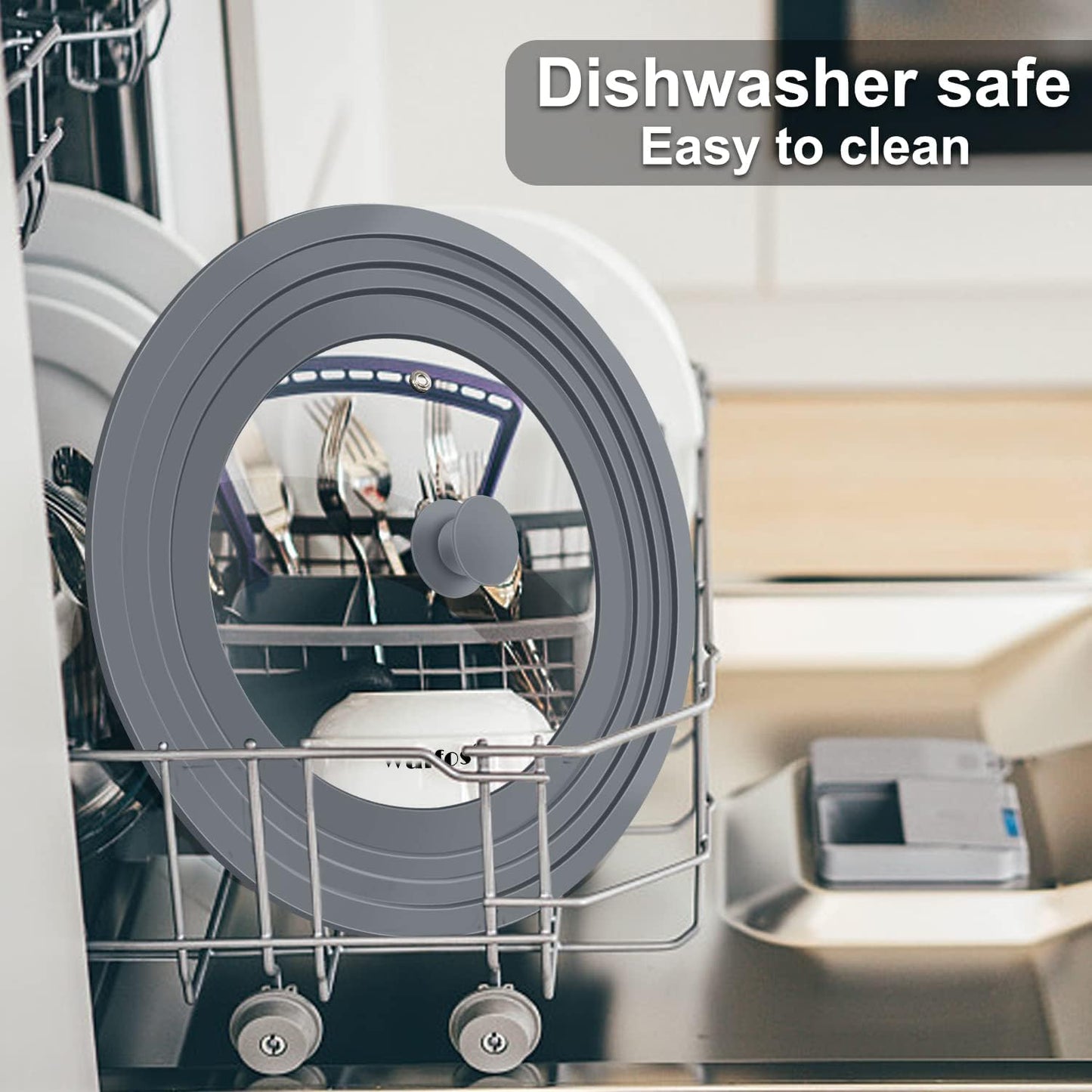 Universal Lid for Pots, Pans and Skillets - Walfos Tempered Glass Pan Lid with Heat Resistant Silicone Rim, BPA Free Large Pot Lids Fits 8" to 12" Diameter Cookware, Dishwasher-Safe, Grey