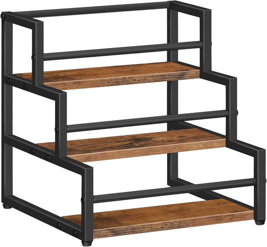 HOOBRO Coffee Syrup Rack Organizer, 3-Tier 12-Bottle Syrup Holder Stand for Coffee Bar, Wine Rack Countertop Storage Rack for Syrup, Wine, for Kitchen Coffee Station, Rustic Brown and Black BF38JJ01