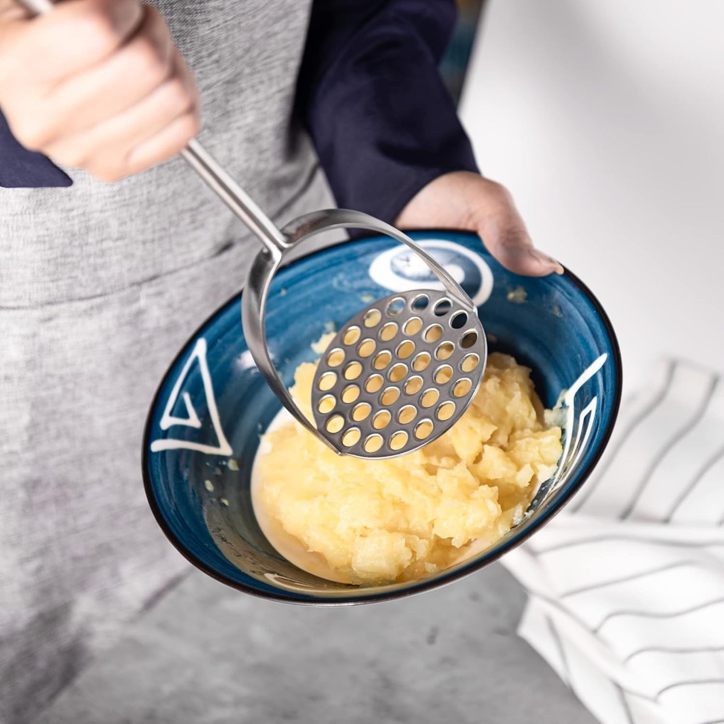 IMEEA Potato Masher SUS304 Stainless Steel Potato Masher with Long Handle for Avocado, Mashed Potatoes, Beans, Vegetables, 13.8-Inch