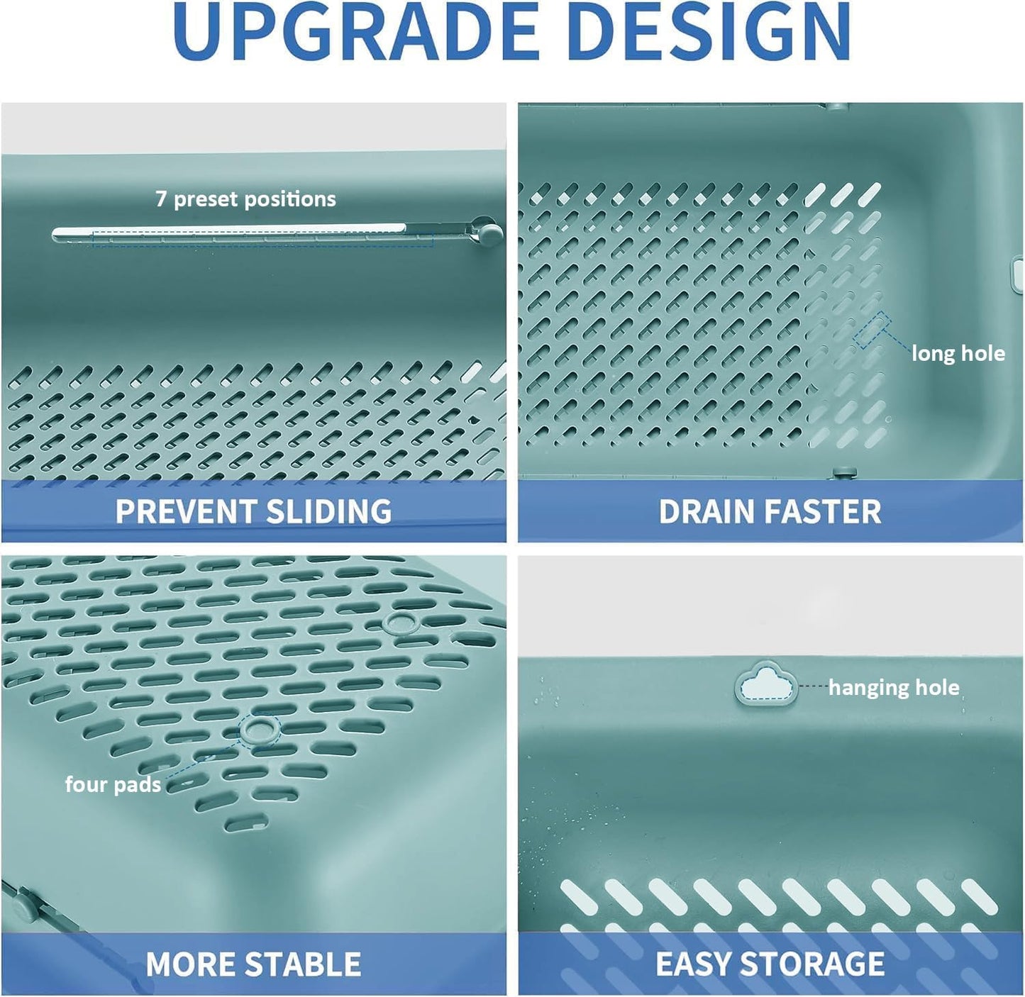 LASSHSWA Collapsible Colander and Strainer for Kitchen, Over the Sink Strainer Basket for Kitchen, Fruit Pasta Food Strainer Expandable Plastic Colander with A Sink Drain Strainer Stainless Steel