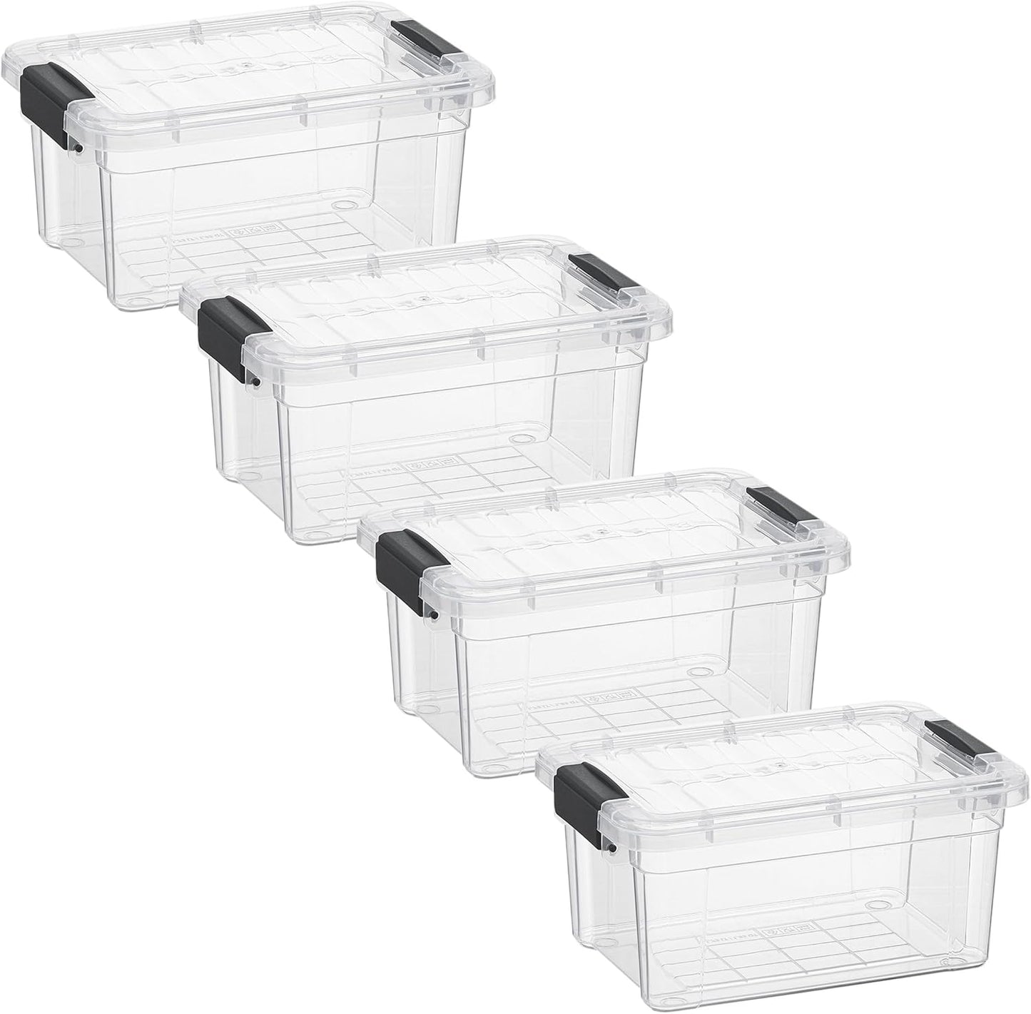 Superio Clear Storage Bins with Lids, Stackable Storage Box with Latches and Handles, Extra Small, 4 Pack 1.75 Quart