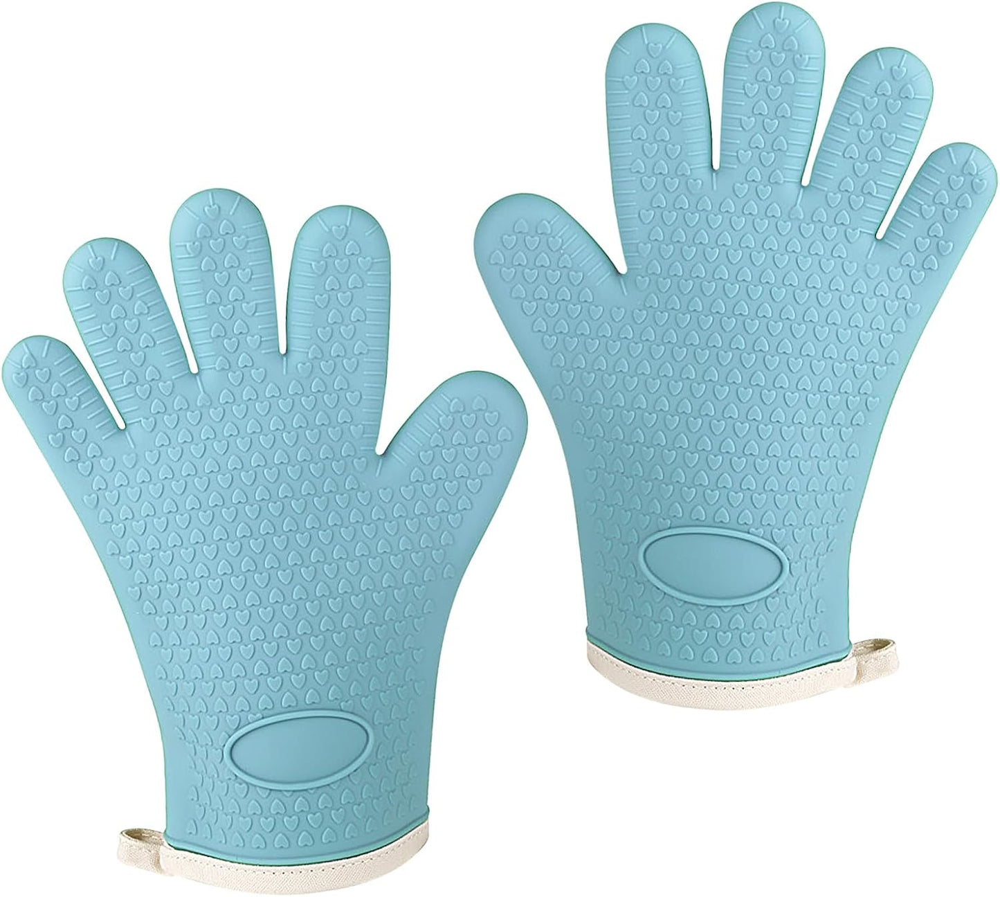Oven Mitts with Fingers, Heat Resistant 500°F, Waterproof & Non-Slip Kitchen Gloves for Baking, Grilling, Cooking - 5-Finger Design with Soft Lining, Hanging Hook,Pale Blue