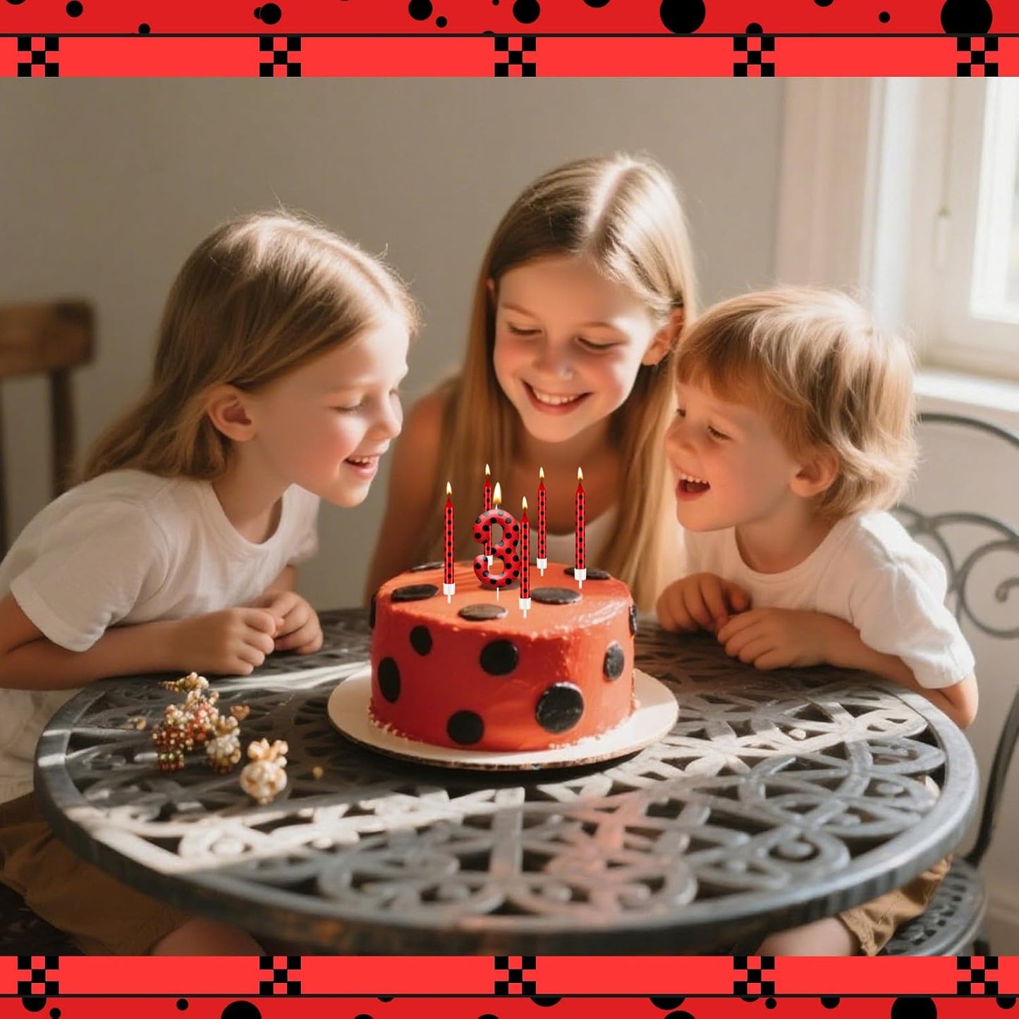 13PCS Ladybug Theme Birthday Candles Set - Red & Black Polka Dot Decorative Candles for Kids Ladybug Themed Parties, Baby Showers, Birthday Cakes, and Ladybird Inspired Celebrations(Number 3)