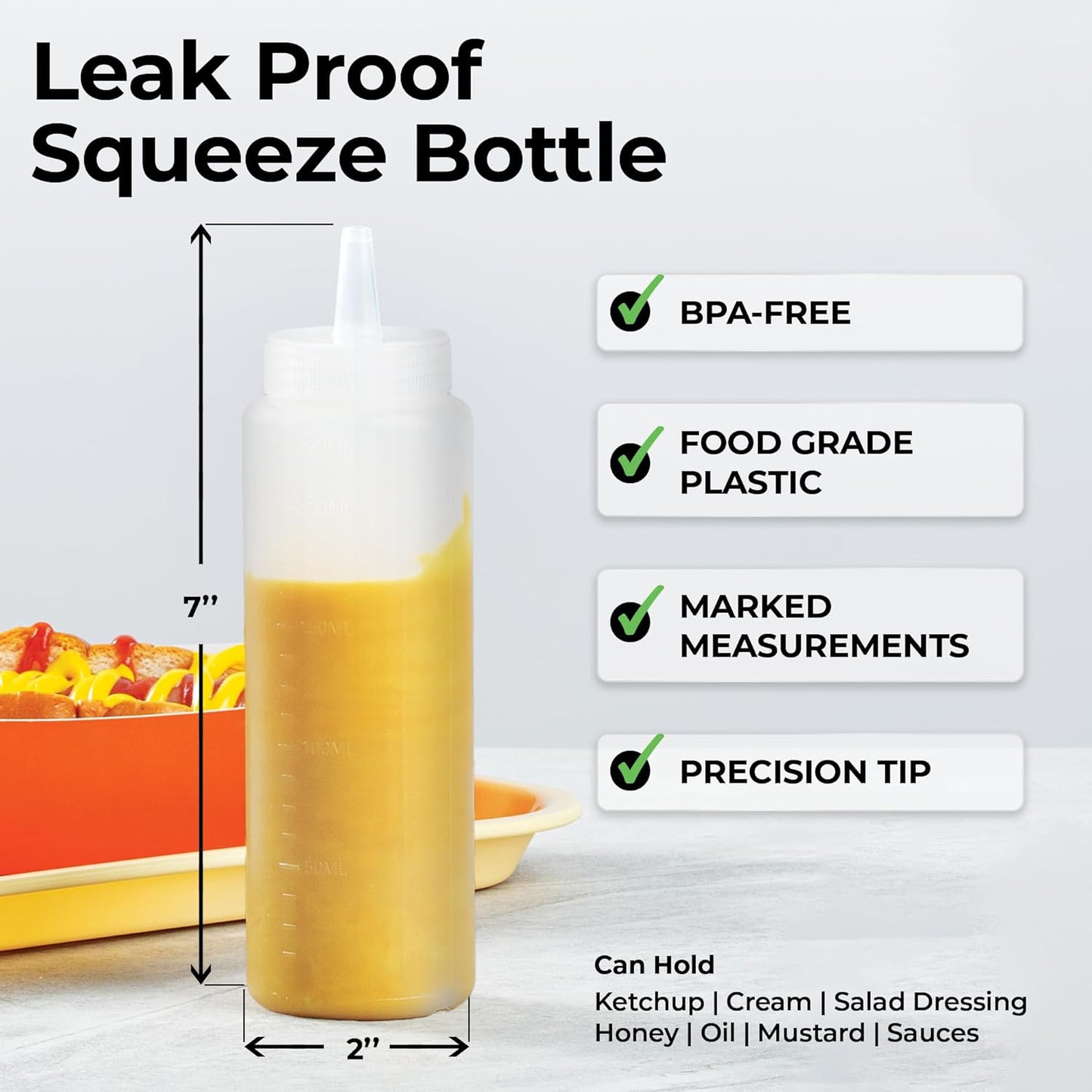 Restaurantware-8 Ounce Condiment Squeeze Bottle, 1 With Lid Plastic Squeeze Bottle - Precison Dispensing Tip, Flexible, Clear Plastic Squeeze Bottle For Sauces, For Sauces, Spreads, Or Condiments,