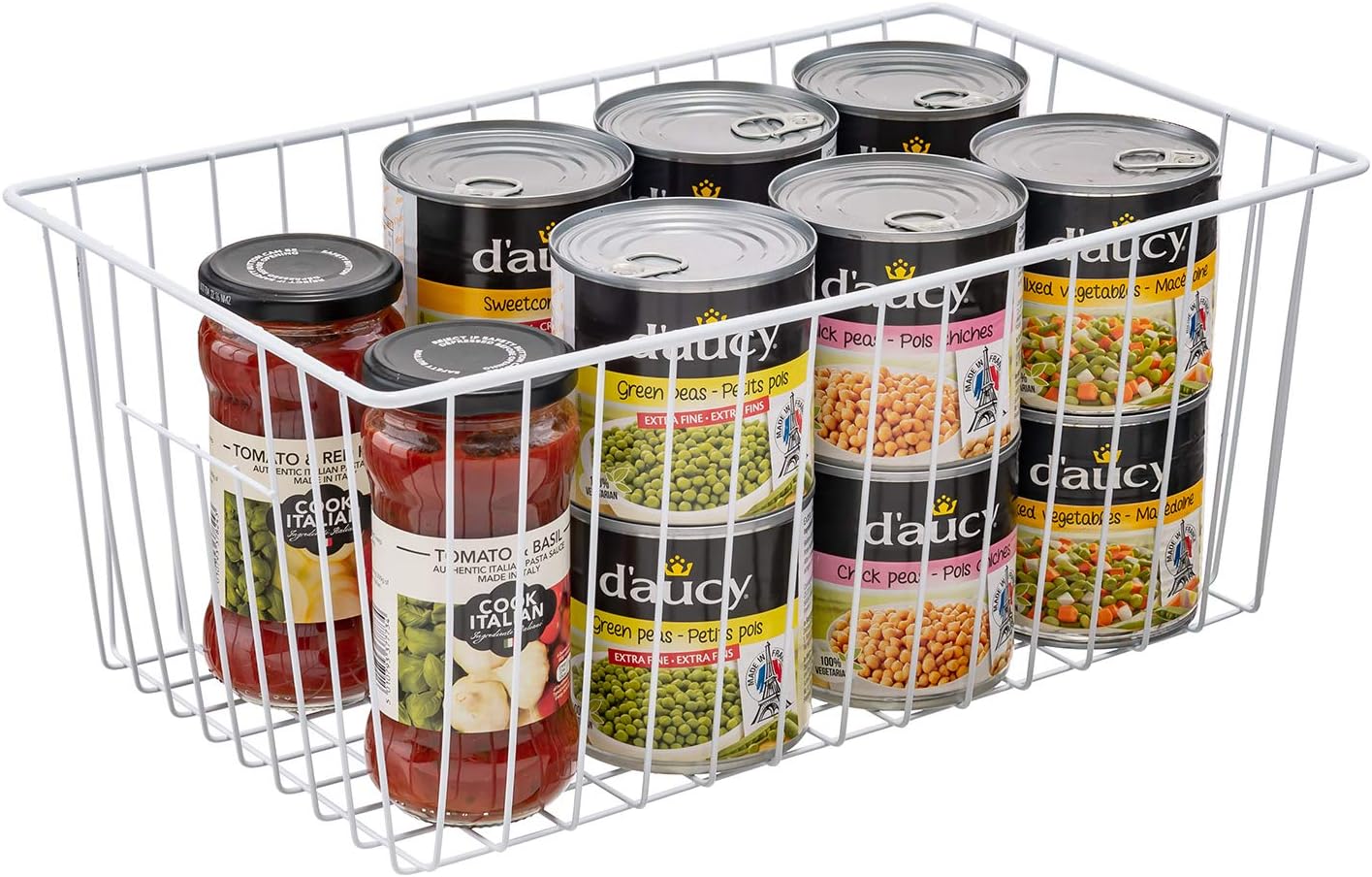 16Lx12Wx6H inch Wider Freezer Organizer Baskets Container, Refrigerator Metal Wire Storage Bins with Handles for Kitchen, Pantry, Cabinet, Closets - Pearl White（4 Packs