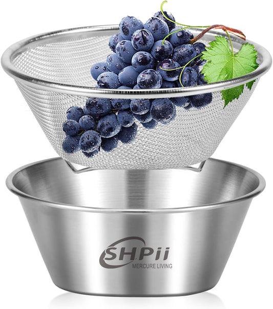 2 Piece Mini 304 Stainless Steel Colander with Mixing Bowl, Kitchen Cooking, Washing Fruits and Vegetables, Back of House Preparation (600ML)