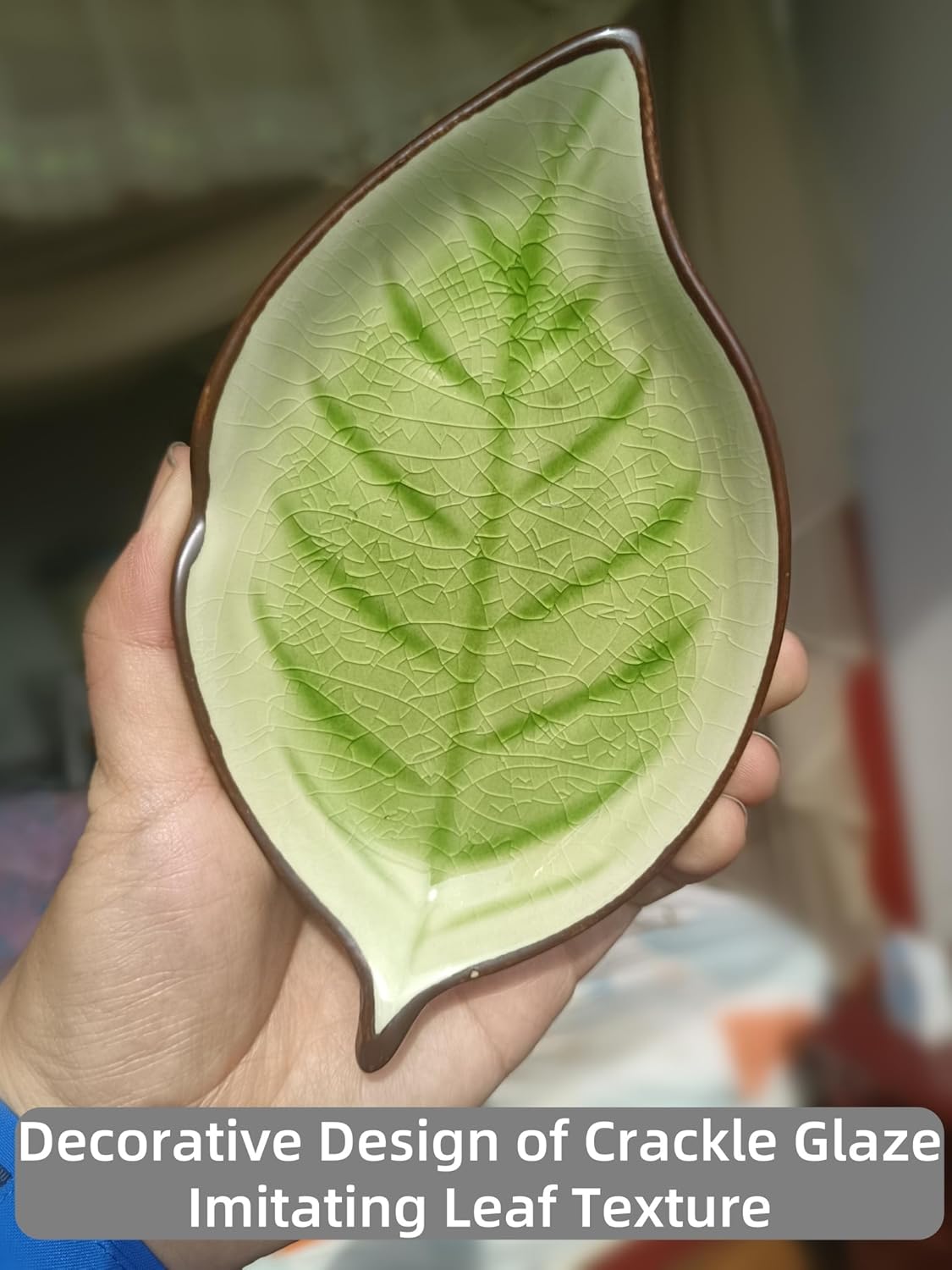Ceramic Spoon Rest for Stove Top, Ice Cracks Leaf Cute Spoon Rest for Kitchen Counter Cooking Spoon Holder Utensil Tong Spatula Rest Ladle Holder, 1 PC (A, Grass Green)