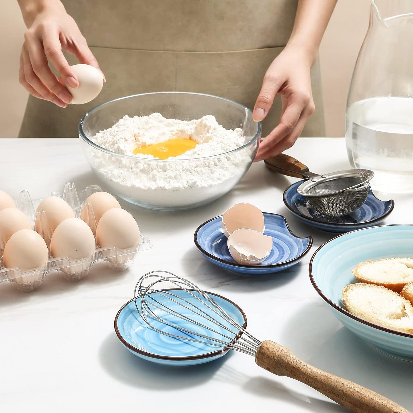 Selamica Ceramic Spoon Rest for Stove Top, 4.6 Inch Cooking Spoon Holder for Kitchen Counter, Stackable Utensil Rest Holder for Spatula, Ladles, Tong, Coffee Spoon, Set of 4, Gradient Blue