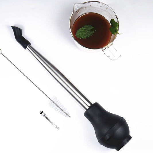 i Kito 4-in-1 Stainless Steel Turkey Baster Set With Meat Marinade Injector Silicone Infuser & Cleaning Brush