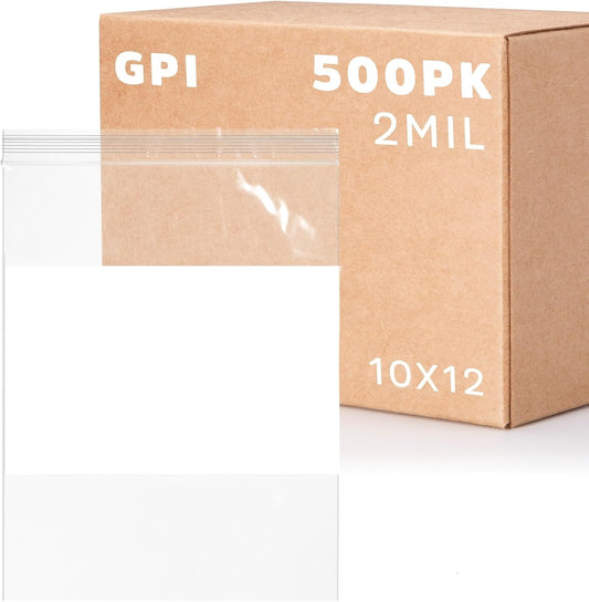 10" x 12" 1 Gallon Zip Bags, 2 Mil Thick Clear Plastic Reclosable Zipper Lock Bags with Write-on White Block, with Resealable Zip Top Lock for Food Storage, A4 Letter Size Paper, 500 Count