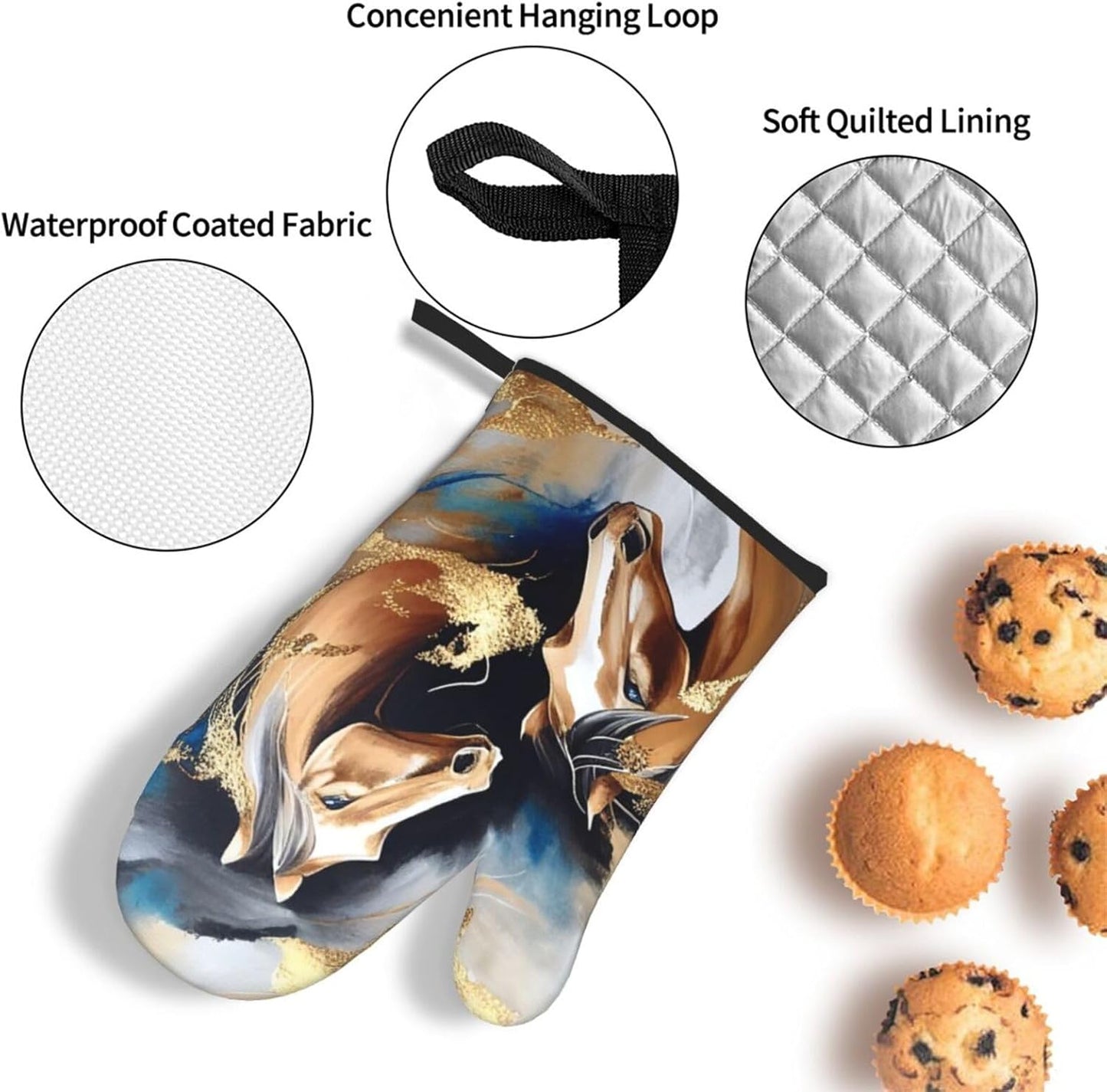 Horse Oven Mitts and Pot Holders Sets of 3 Modern Kitchen Decor Heat Resistant Hot Pads Funny Oven Gloves for Cooking Grilling Baking