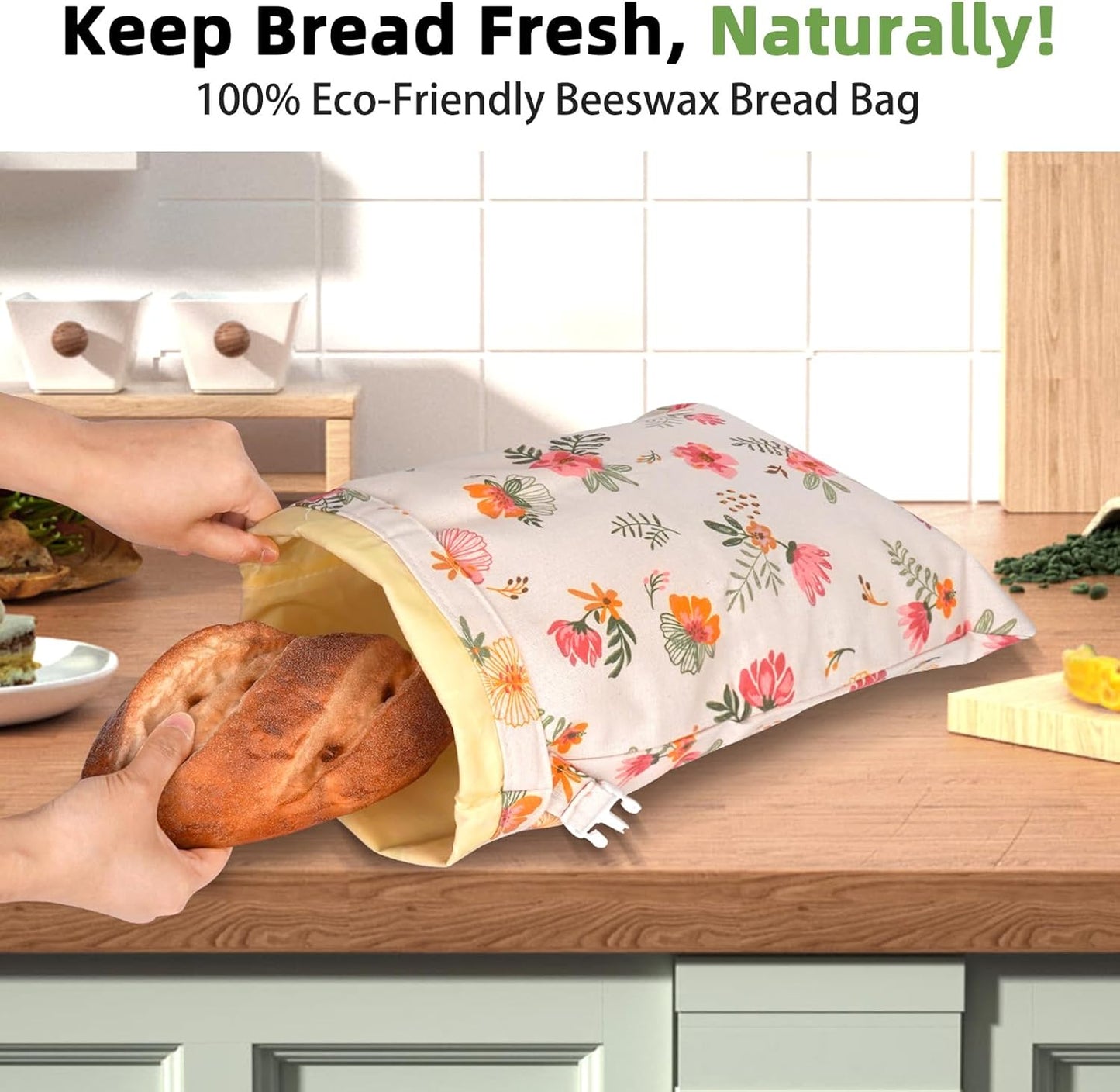 2 Pack Cotton Beeswax Bread Bags - Large Reusable Cotton Linen Food Storage Covers for Sourdough & Homemade Bread, Waxed Bags Keep Bread Fresh, Proofing Bag Freezer-Safe, Easy Clean