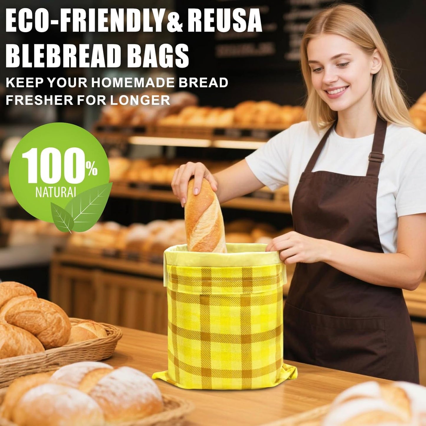 Mosucoirl Beeswax Bread Bags 2 Pack, Reusable Bread Storage Boxes for Homemade Sourdough, Cotton Food Bags Loaf Containers to Keep Fresh Large (Yellow)