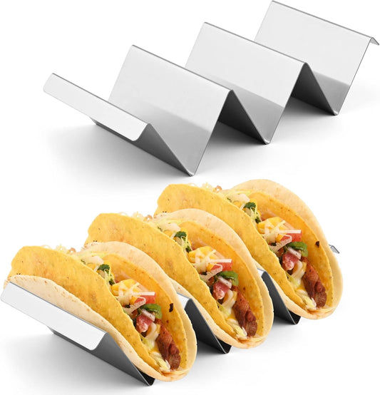 Smithcraft Stainless Steel Taco Holder Set - Stand with Handle, Holds Up to 3 Tacos Each