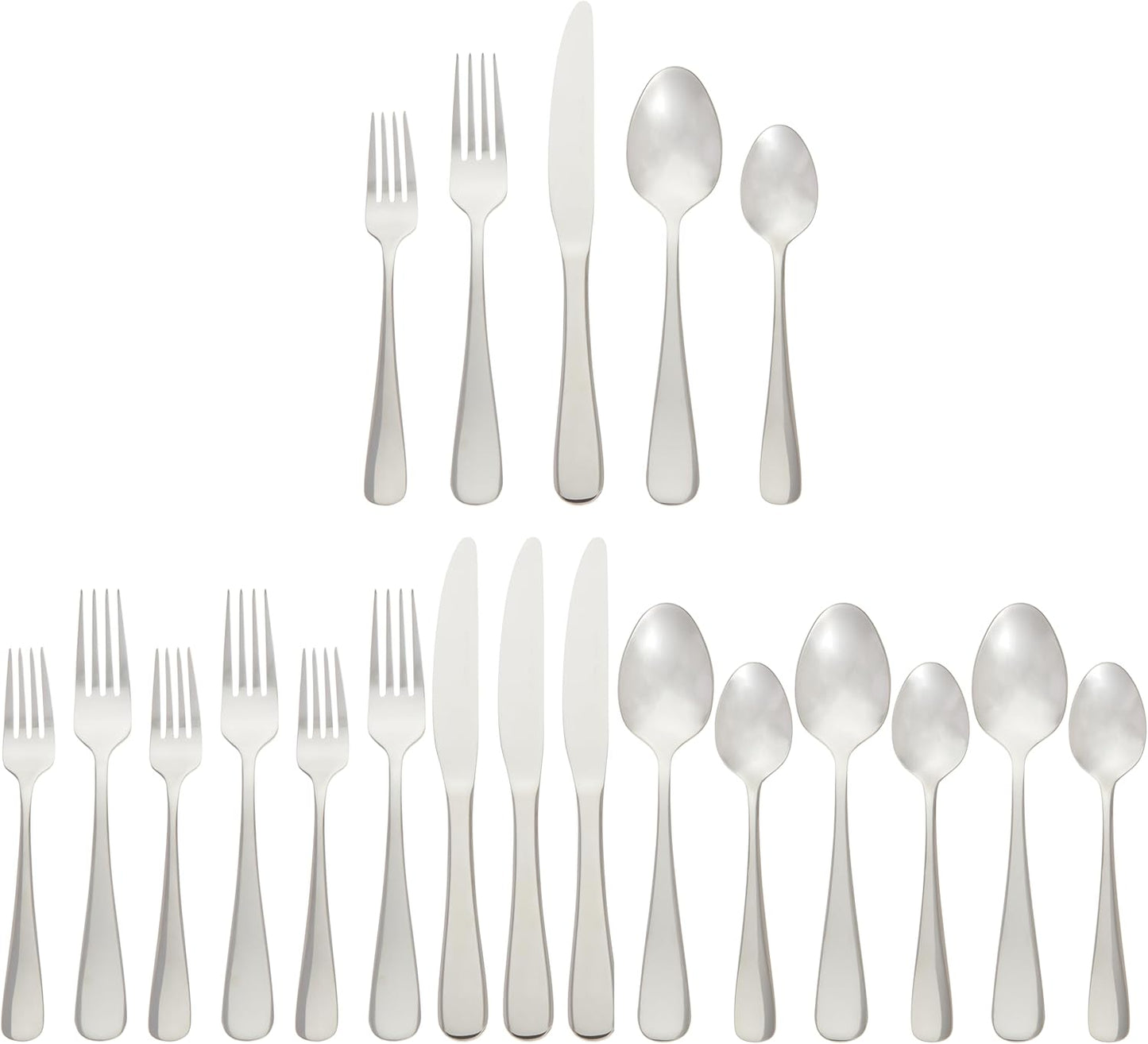 Amazon Basics Silverware Set, Stainless Steel Flatware, Dishwasher Safe, Service for 4, 20-Piece Forks and Spoons, Round Edge