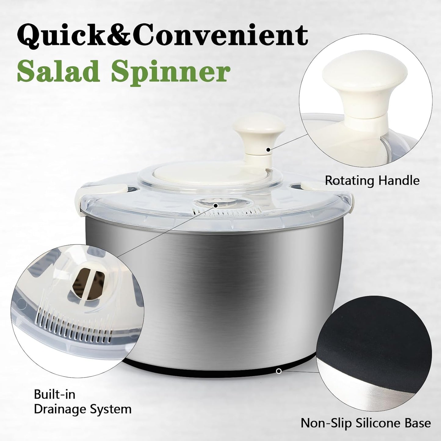 5Qt Stainless steel Salad Spinner, lettuce spinners,salad spinner BPA-Free small,Vegetable Dryer,Vegetable Washer,colander for kitchen,salad dryer spinner,fruit cleaner spinner