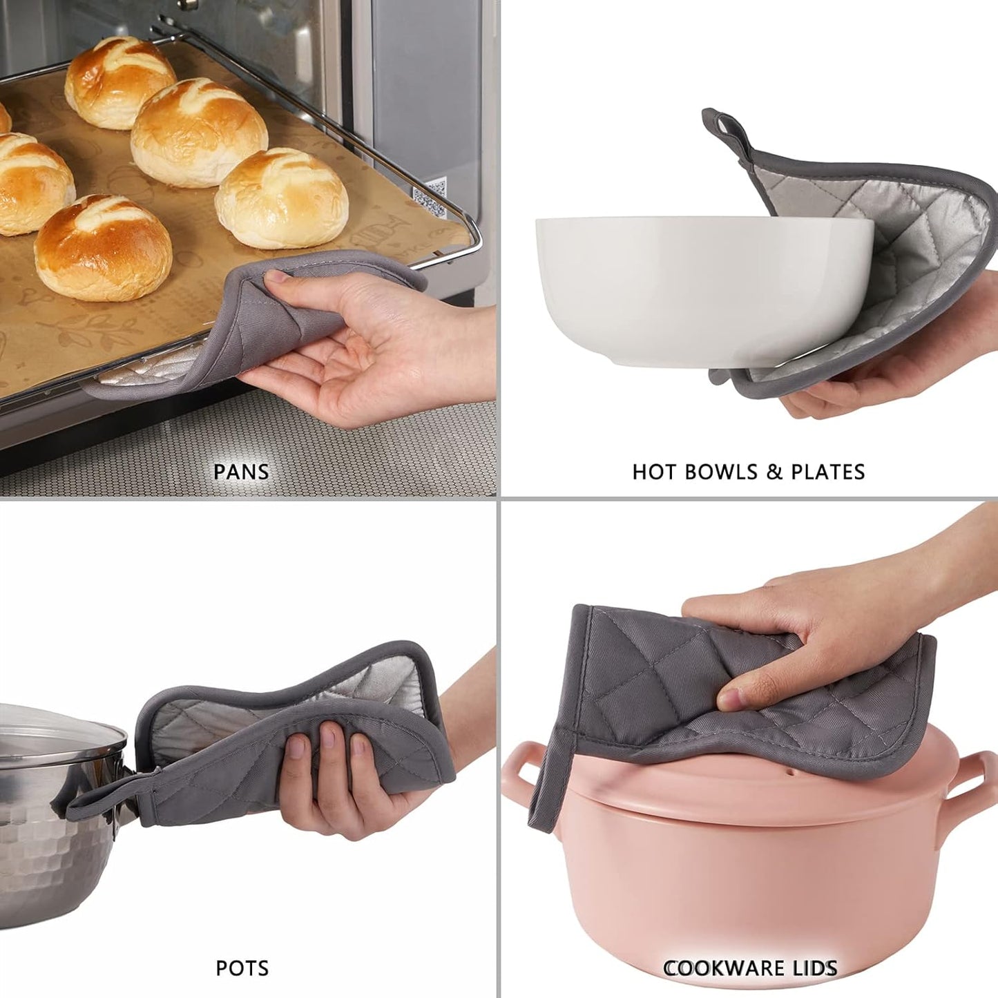 Kitchen Pot Holders Set Heat Resistant Pure Cotton Potholders Kit Trivets Large Coasters Hot Pads Terry Pot Holders for Everyday Cooking and Baking by 7 x 7 Inch Set of 6 Grey