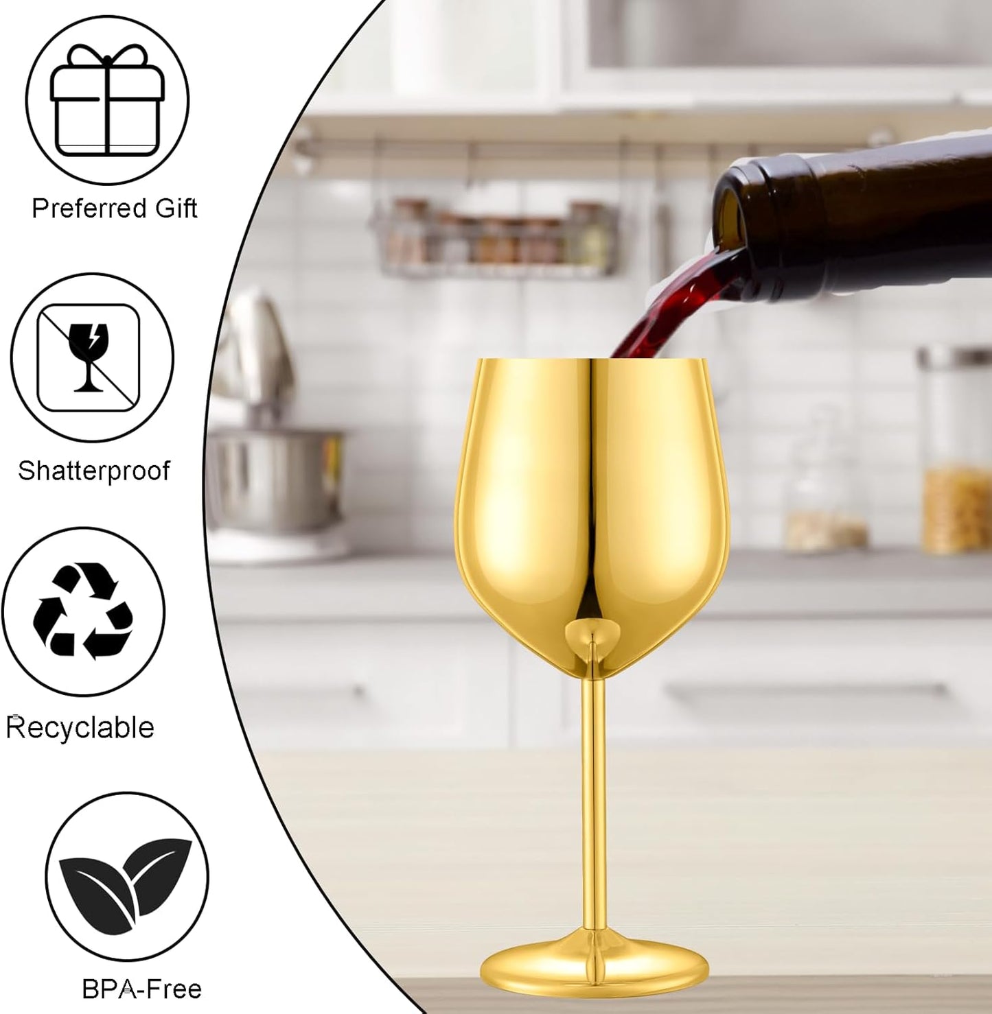 Stainless Steel Wine Glasses Set of 2, 18 oz Unbreakable Gold Wine Glass Unique Metal Wine Goblets for Outdoor Capming and Pool Gift for Wine Lovers