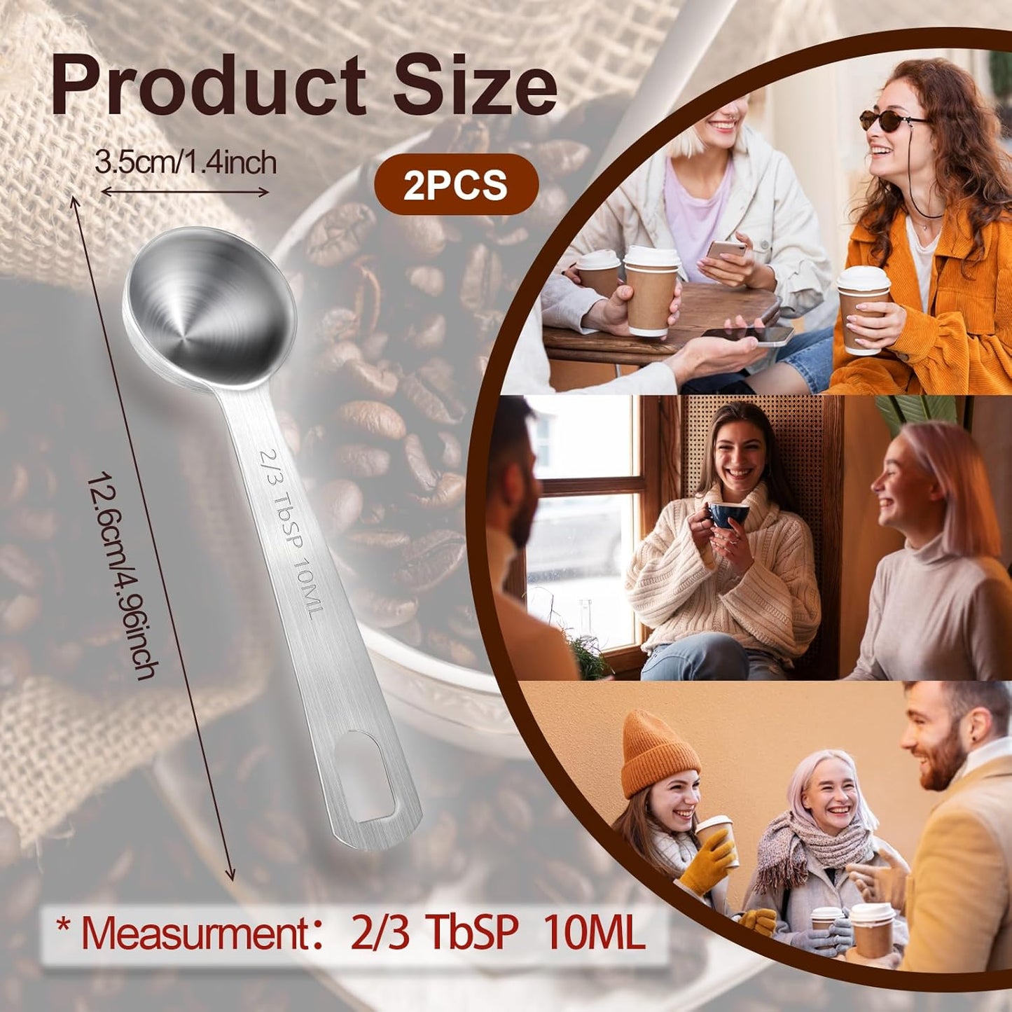 10ML / 2/3TBSP Measuring Spoons, 2 Pcs Stainless Steel Tablespoon, Small Metal Teaspoons for Measuring Dry and Liquid Ingredients