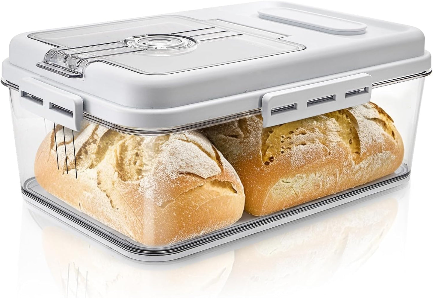 DEAYOU Bread Box for Kitchen Counter, Airtight Bread Storage Container for Homemade Bread, Time Recording Bread Keeper with Lid, Clear Bread Holder for Sourdough, Loaf, Toast, Bagel, Donut, Cookies