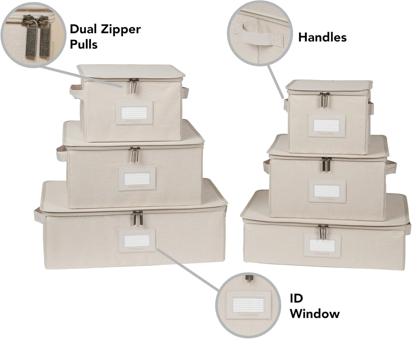 Covermates Keepsakes Dish Storage Box - Stackable, Reinforced Handles, China Storage, Beige Heather