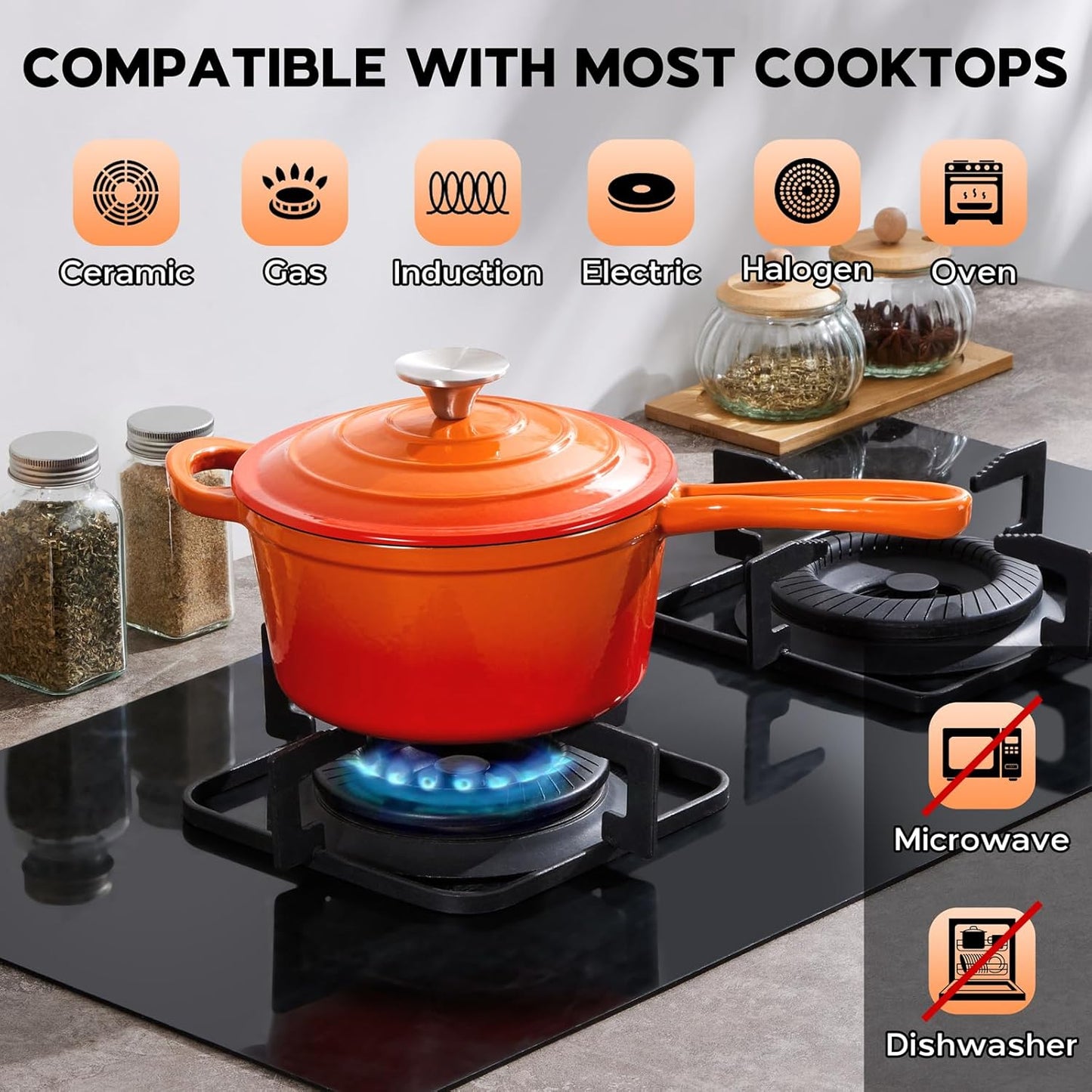 Enameled Cast Iron Sauce Pan Pot, Onader 1QT Saucepan with Lid, Small Enamel Dutch Oven Kitchen Cooking Pot – Sunset Orange