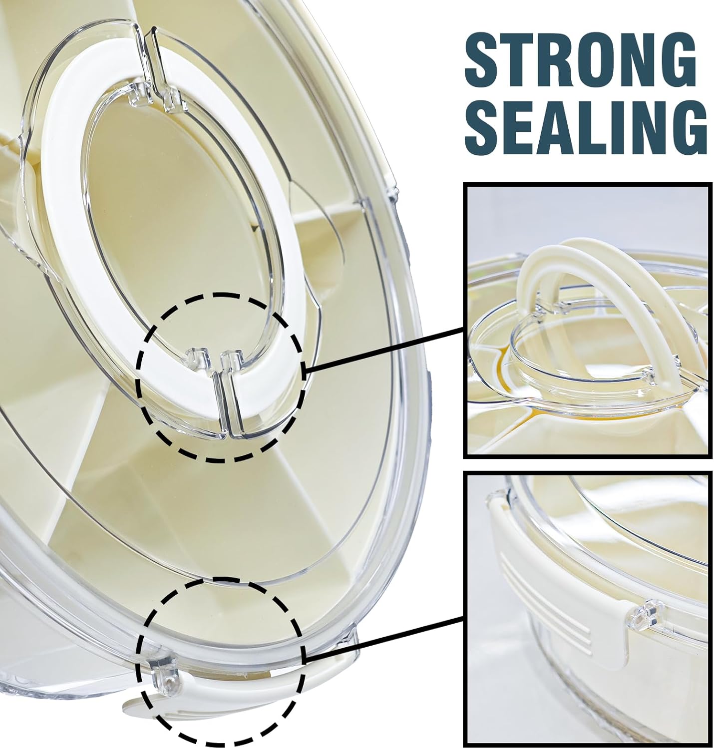 Divided Rotating Serving Tray with Lid & Handle, Portable Snack Spinner for Fruits, Veggies, Charcuterie, Party, Travel, Picnic, and Fridge Storage