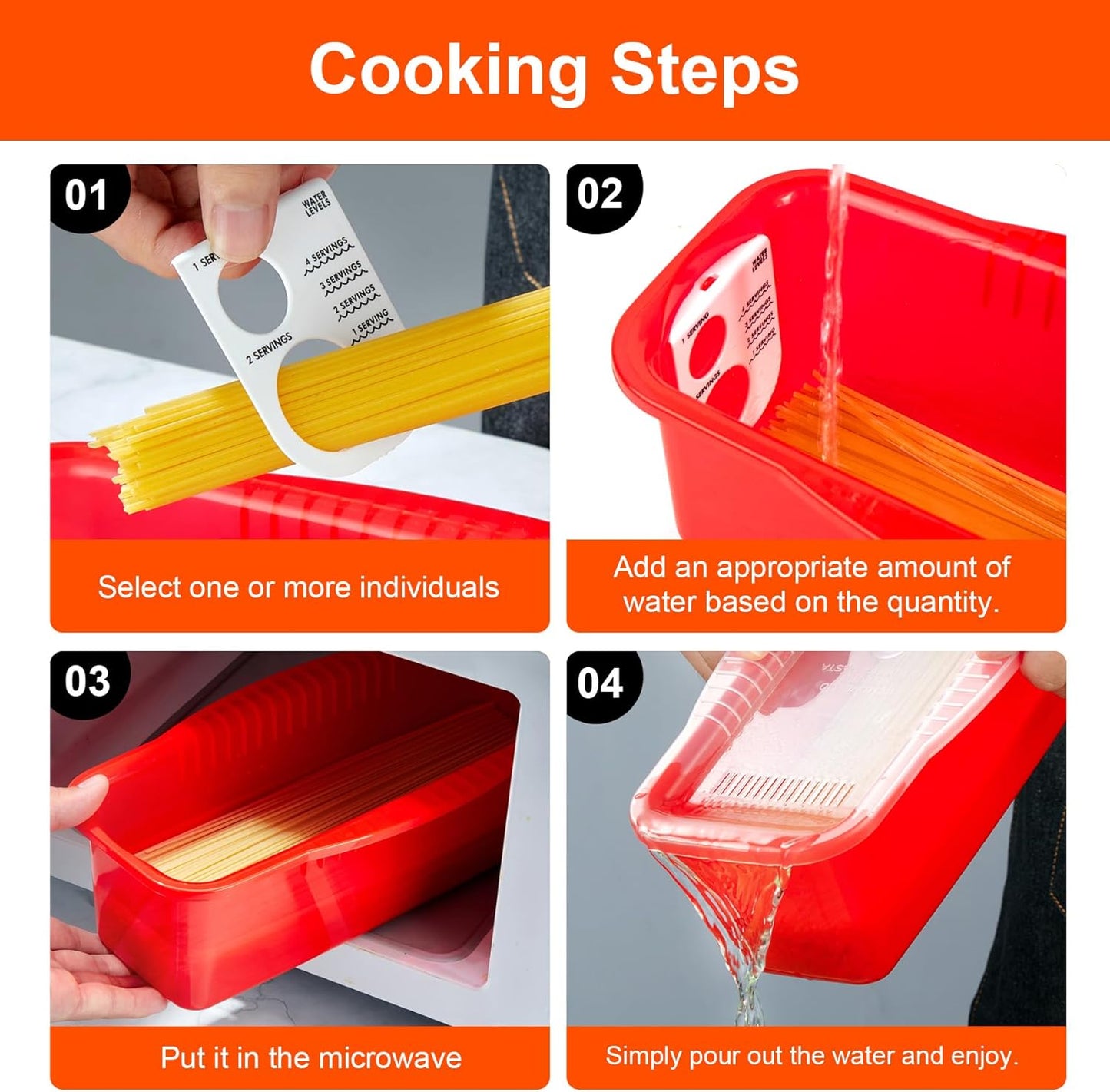 Microwave Pasta Pot with Strainer Lid & Measuring Cup Clip Quickly Cook 1-4 Servings-No Mess, Sticking or Waiting For Boil, Pasta Cooker in Microwave for Dorm Kitchen Office College Essential