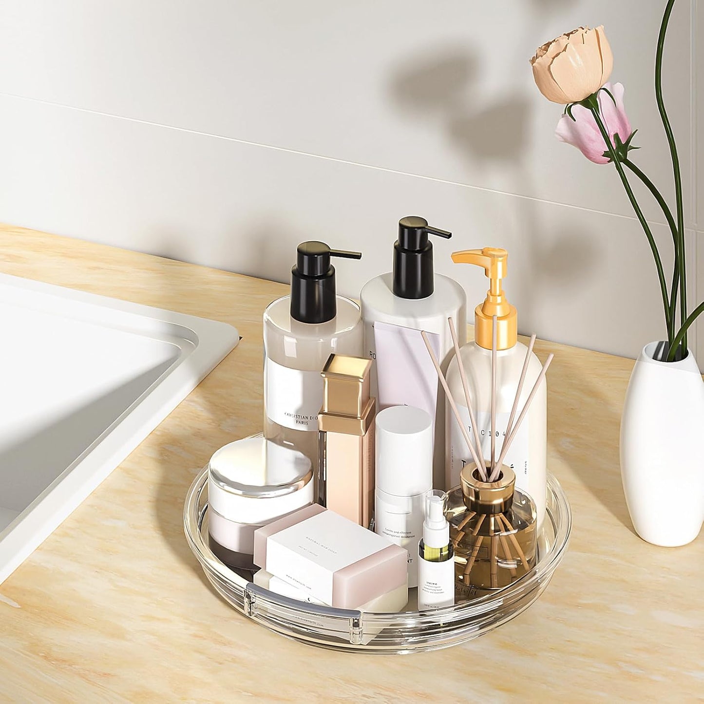 LAMU 4 Pack 9.25in Lazy Susan Organizer, Clear Lazy Susan Turntable for Cabinet, Refrigerator, Table Top, Kitchen, Bathroom, Pantry Organizers and Storage