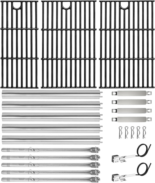 17" Grill Part Kit for Charbroil Performance 5 Burner 463448021 463451022 463455021 463456022 463449021, Grill Grates/Heat Plates/Burners/Adjustable Crossover Tube/Ignition for Charbroil Grills