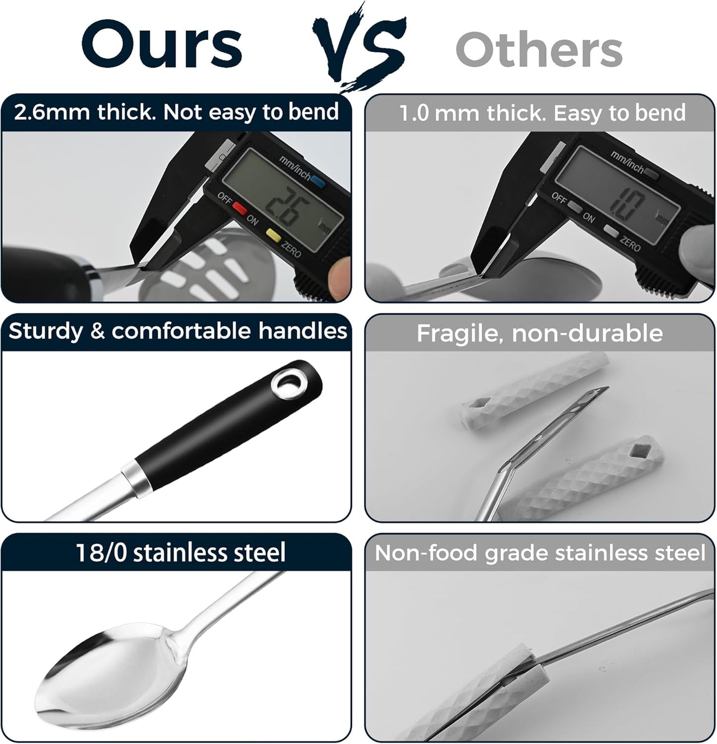 14-in Cooking Spoons Set, Heavy Duty 18/0 Stainless Steel Large Serving Spoons Set, Slotted Spoon, Cooking Spoon & Soup Ladle, Commercial and Residential Use, Pack of 3