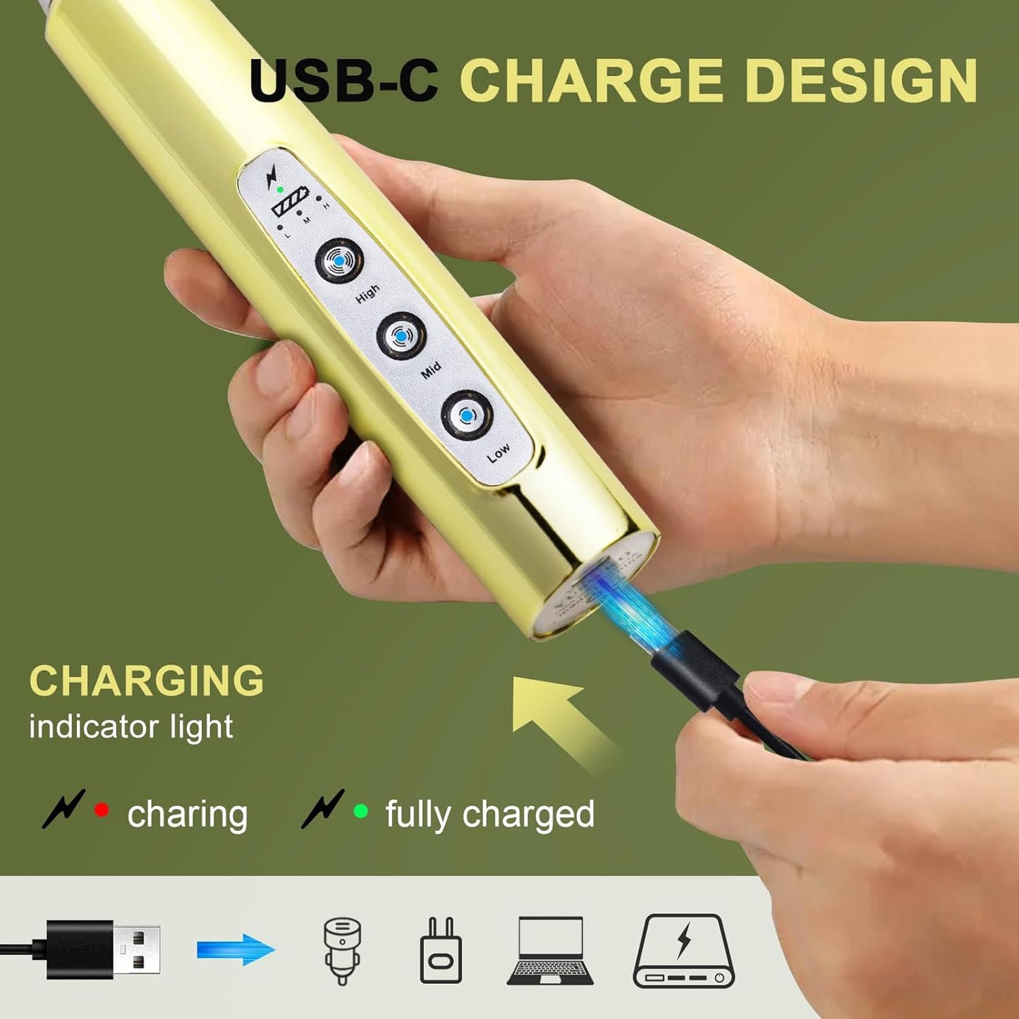 YUSWKO Champagne Gold Handheld Milk Frother Wand for Coffee, Rechargeable Electric Whisk with 3 Heads 3 Speeds Drink Mixer Coffee Frother For Latte, Cappuccino, Hot Chocolate, Egg