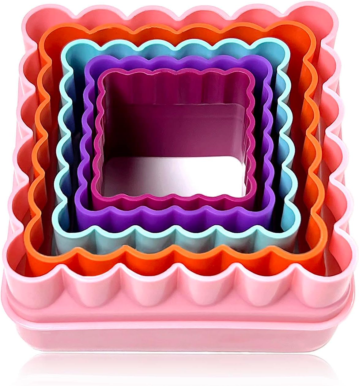 Cookie Biscuit Cutter Set, Two Side Cookie Cutters Plastic Set Multi-size Cake Fruit Vegetable Shapes Cutter Random color (Square Shaped, 5 Pack)