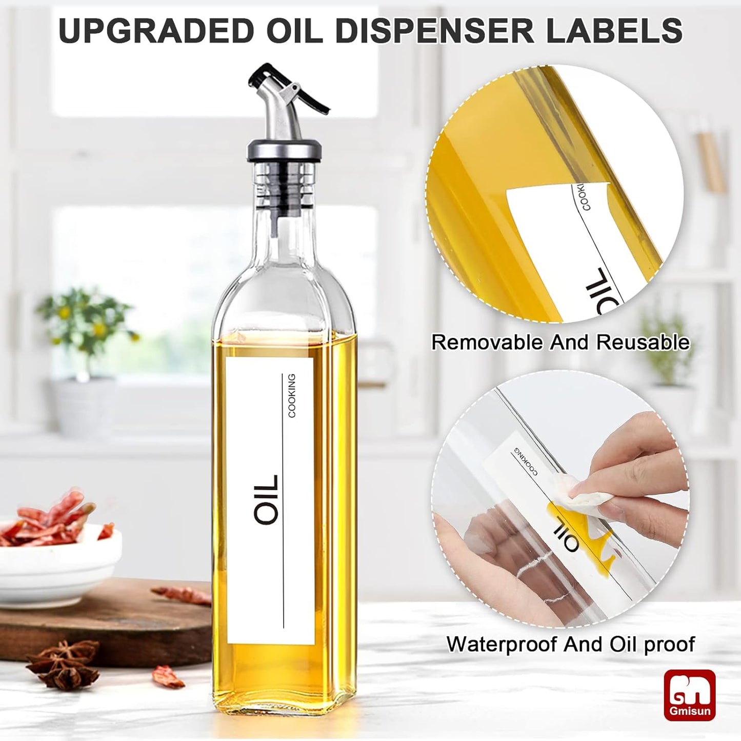 GMISUN Olive Oil Dispenser And Vinegar Bottle 3 Pack 17oz, For Kitchen, Glass Cooking Oil Container Cruet with Pourer Spout, Funnel And Labels, Clear