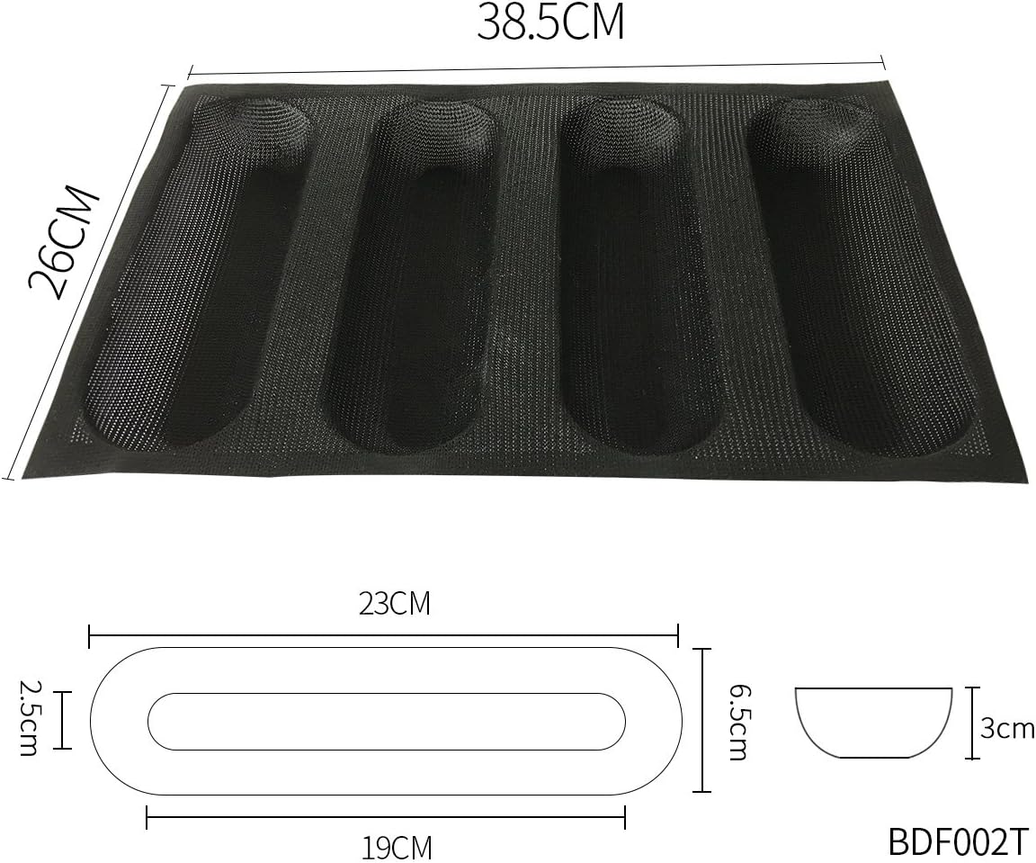 Bluedrop Silicone Bread Forms For Hot Dog Baking Molds Sandwich Making Sheet 4 Cavities 9 inches Loaf Eclair Mats