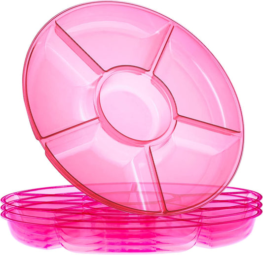 Plasticpro 6 Sectional Round Plastic Serving Tray/Platters Pink Pack of 2