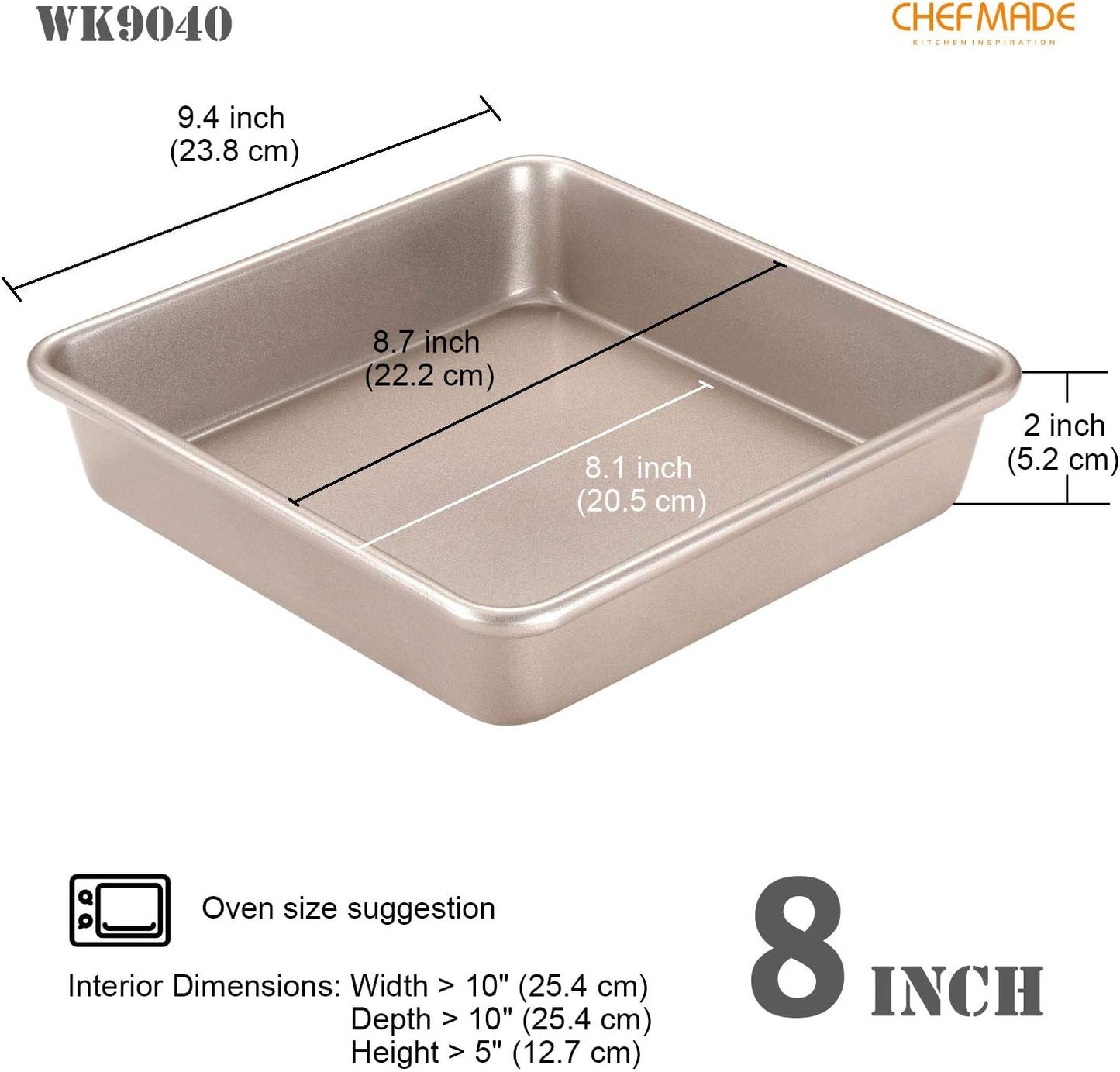 CHEFMADE 9-Inch Square Cake Pan, Non-Stick Deep Dish Bakeware for Oven Baking (Champagne Gold)