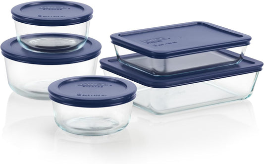 Pyrex Simply Store (5-Pack) Medium Glass Food Storage Containers Set, (3, 4 & 6 Cup) Meal Prep Containers With BPA-Free Lids, Dishwasher & Microwave Safe