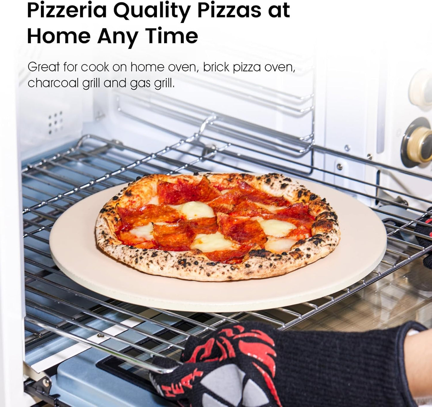 12.6" x 0.4" Coating Pizza Stone, Cordierite & Ceramic Round Pizza Stones for Oven Grill BBQ, Food Grade Baking Stone for Pizza and Bread, Outdoor Pizza Accessories for Grilling