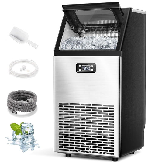 Joy Pebble Commercial Ice Machine,100 lbs/Day, Under-Counter Commercial Ice Maker with 24 Hour Timer,Ice Thickness Control,One Quick Self-Cleaning Function for Bar/Cafes/Home,Stainless Steel