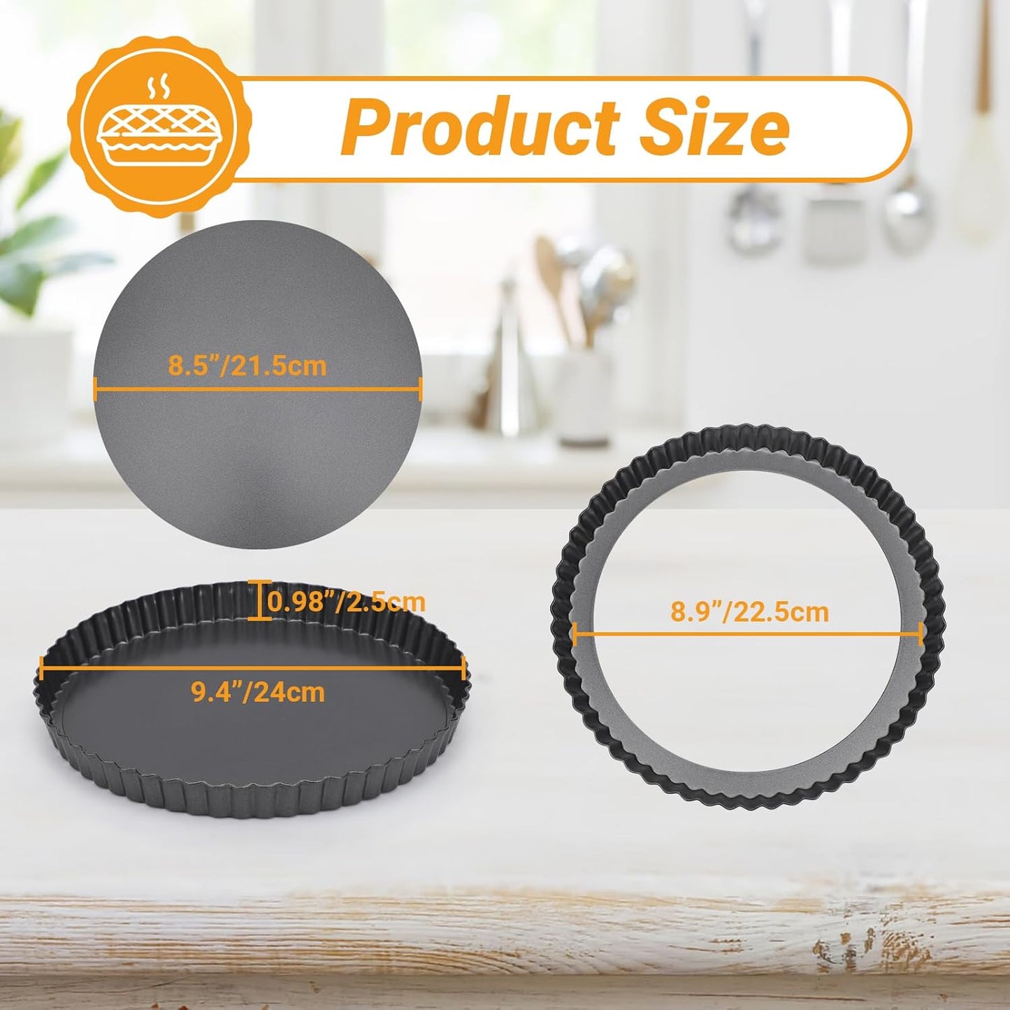 Beasea Tart Pan 9 Inch, 2pcs Tart Pans with Removable Bottom Nonstick Small Round Carbon Steel Tart Quiche Pie Pans for Oven Baking