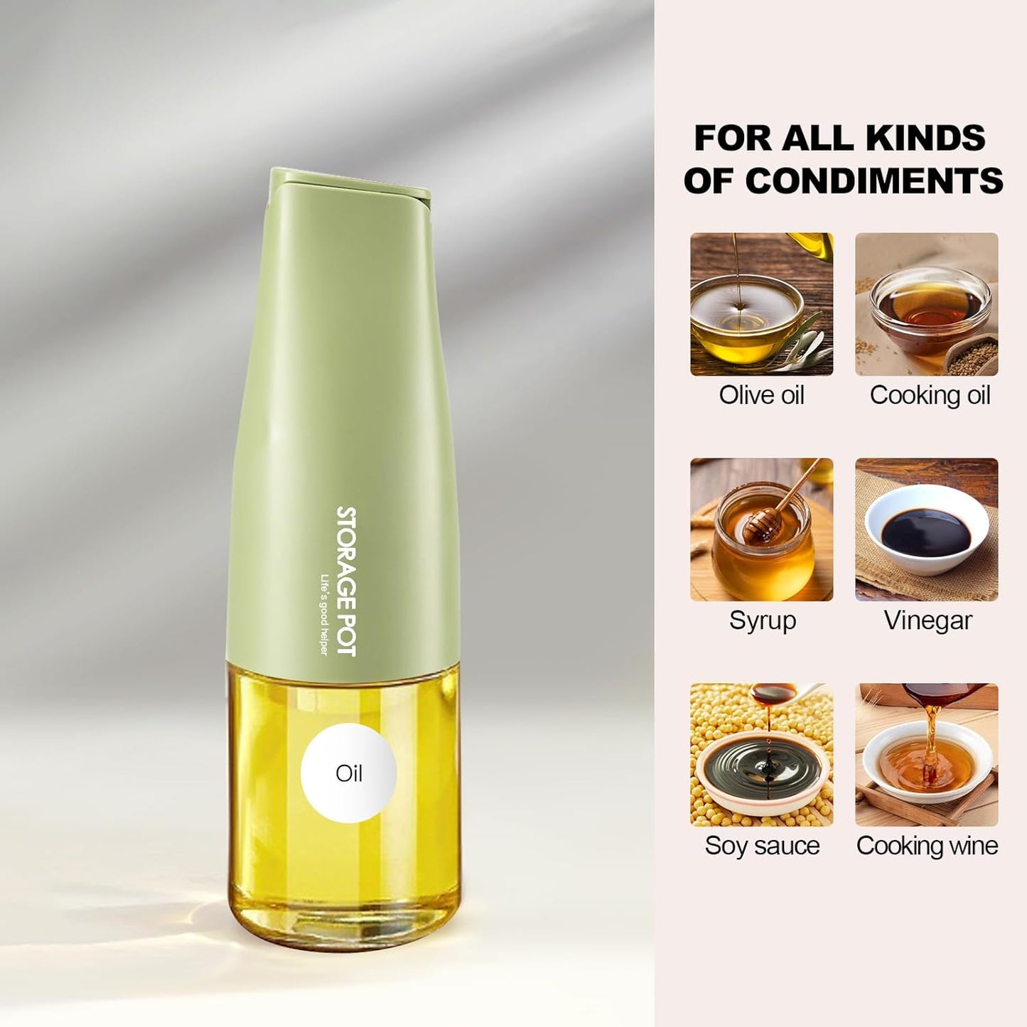 YARRAMATE Large Capacity Aesthetic Olive Oil Dispenser for Kitchen, 500ml /17oz Cooking Glass Vinegar Drizzler, Leak Proof Oil Bottle, Non-Drip Soy Sauce Dispenser, Oil Pourer & Labels(Green)