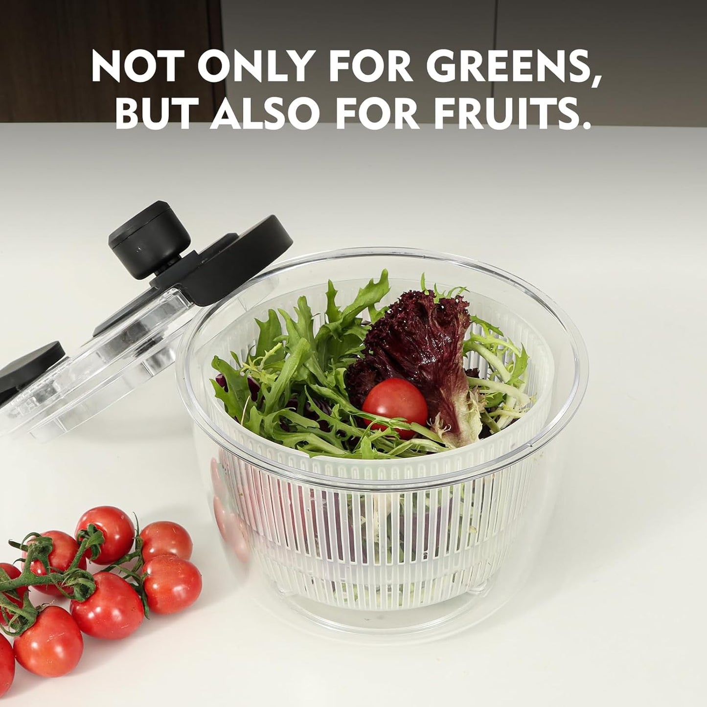 Ourokhome Salad Spinner Lettuce Dryer, Hand-crank Rotary Vegetable Dryer Veggie Washer with Transparent Bowl and Colander for Greens, Herb, Berry, Fruits, Macaroni, 2.8 QT, Black